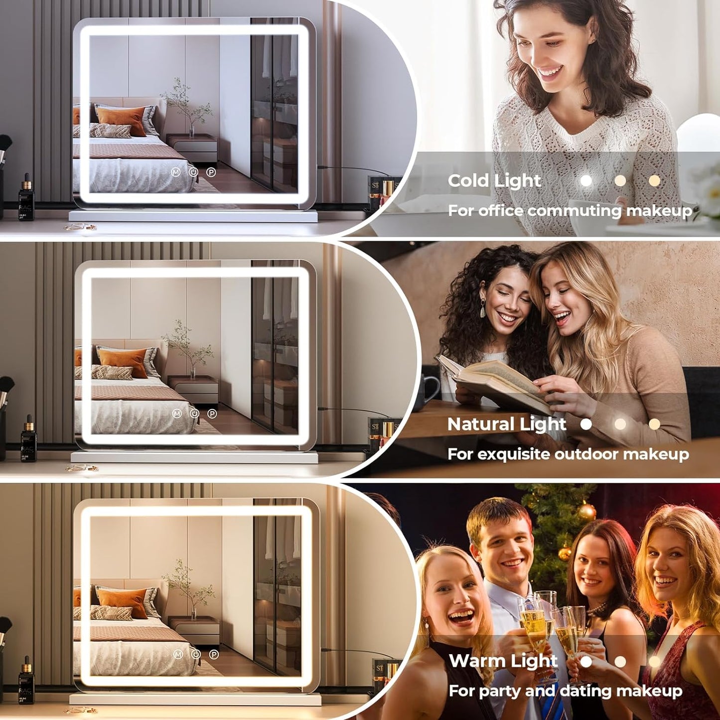 ZL ZELing Vanity Mirror with Lights, 23 Inch Large Makeup Mirror with LED Lights, Smart Touch Dimmable 3-Color Light, Memory Function, USB Charging Port, and Magnifying Glass