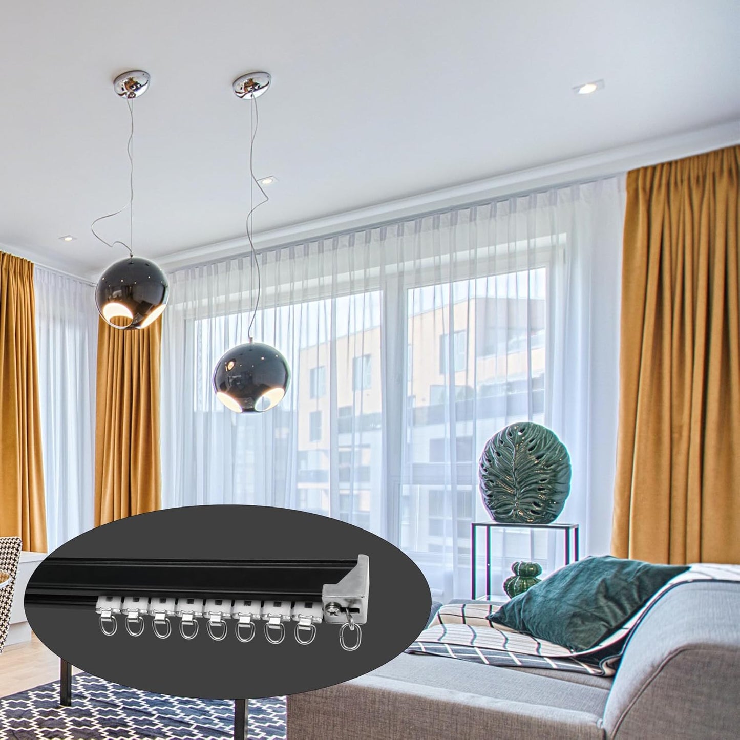 Curtain Track for Ceiling or Wall, Heavy Duty Aluminum Alloy with Smooth Sliding, Easy to Install, Black, 3ft To 12ft