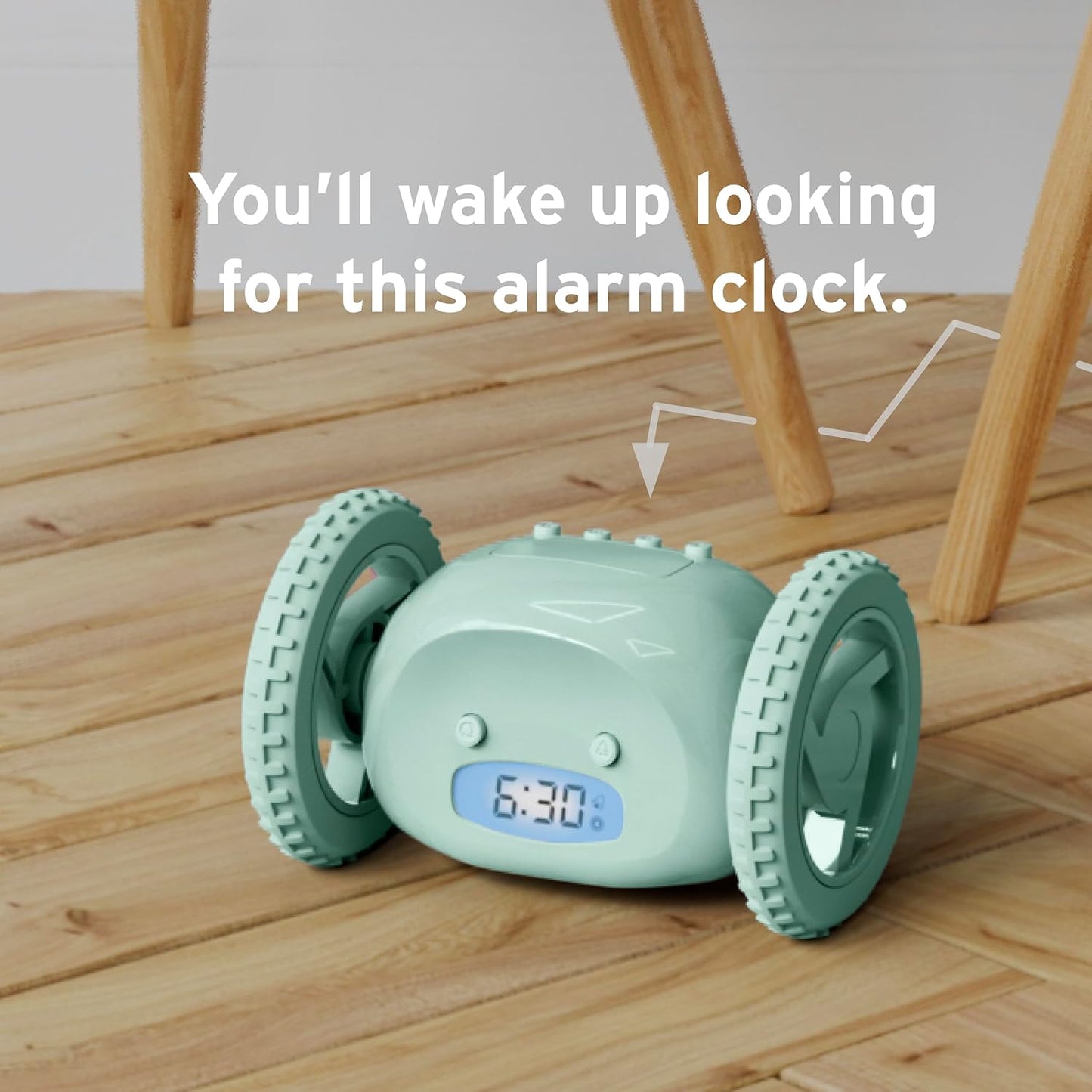 CLOCKY Extra Loud Alarm Clock for Heavy Sleepers on Wheels Rolls Runs Away Vibrating, Easy to Set Super Smart Snooze Digital Bed Shaker Alarm Clock Funny Gift for Adults Kids Teens Bedrooms (Mint)