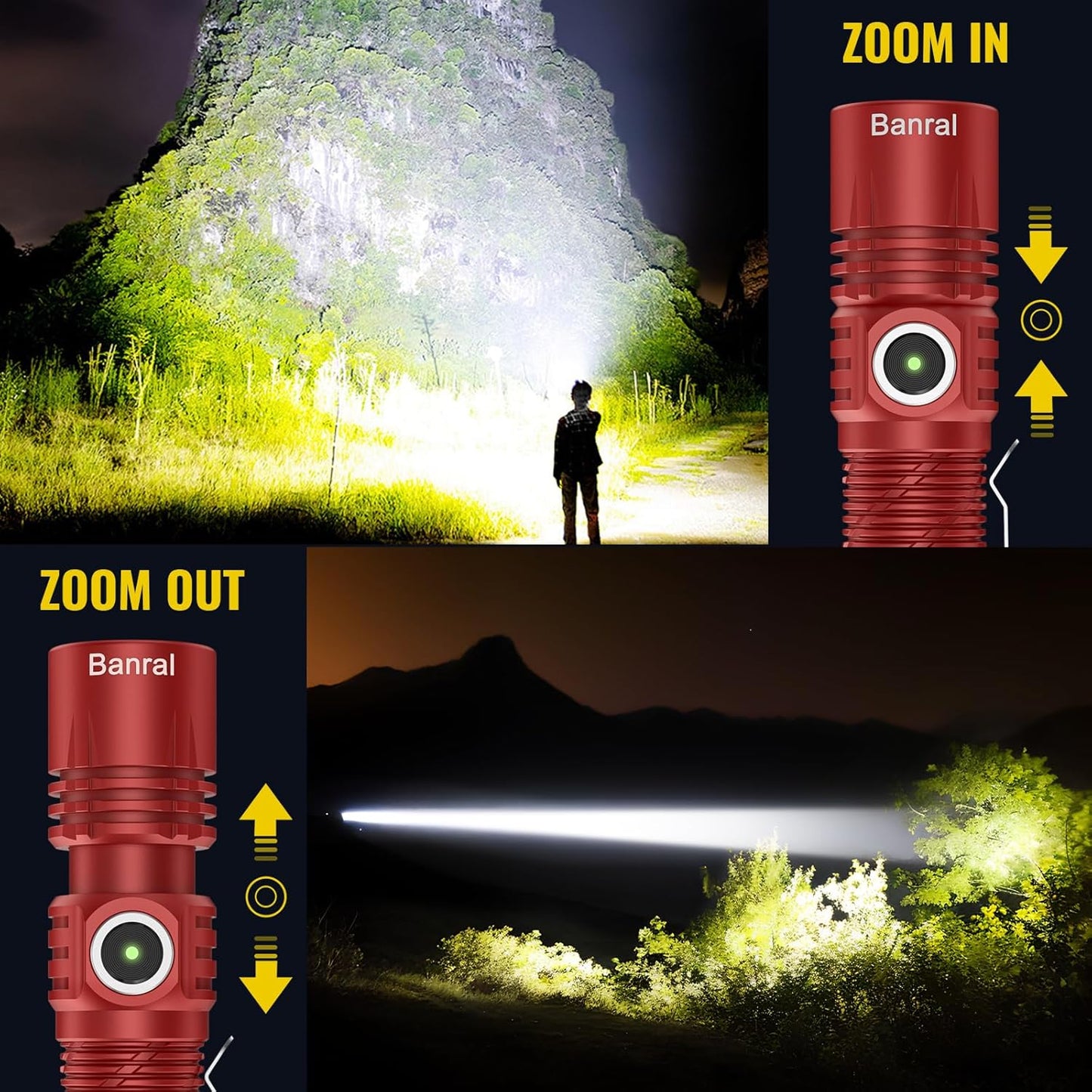 Banral Rechargeable Tactical Flashlights, High Lumens Small Mini USB-C LED Flashlight, Compact EDC Flash Light, 4 Modes&Memory Function, Waterproof Pocket Lights for Home,Camping,Emergency (2, Red)