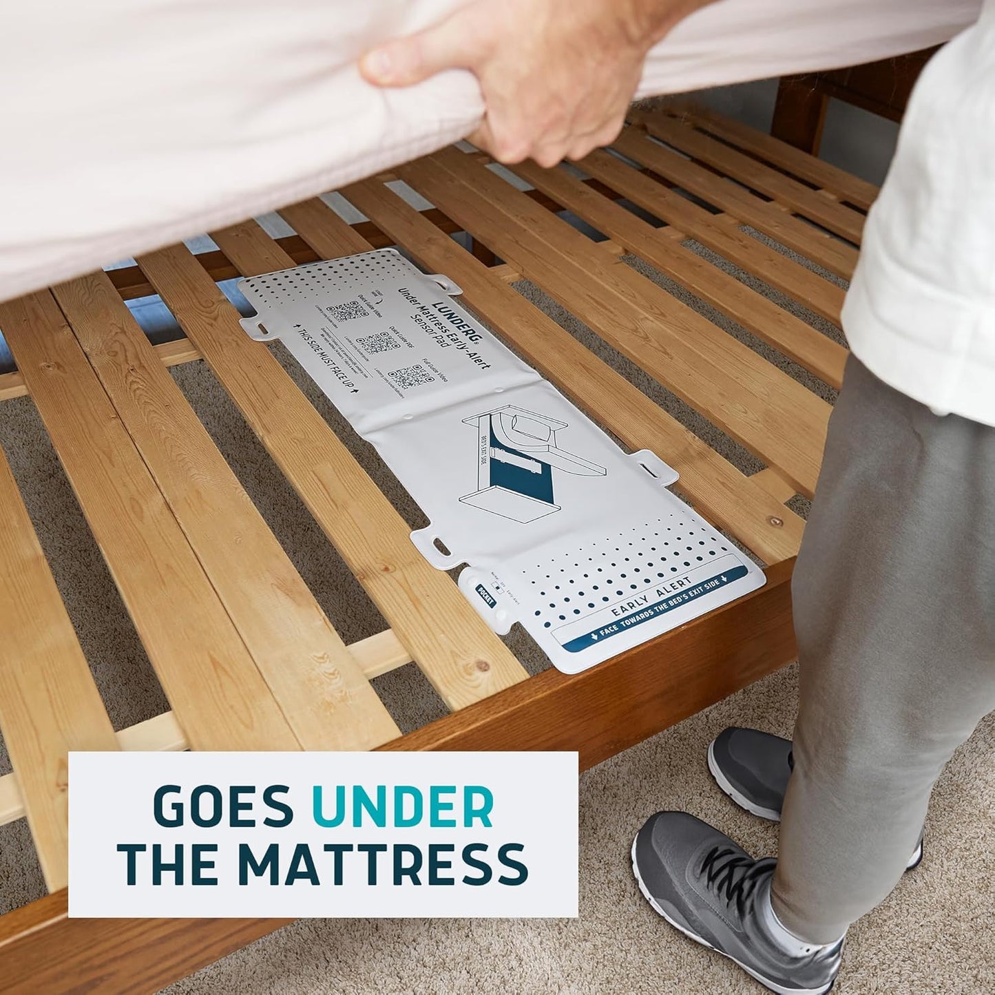 Lunderg Under Mattress Bed Alarm for Elderly Adults - Wireless Sensor Pad with Early Alert & Pager - Bed Alarms and Fall Prevention for Elderly and Dementia Patients - Reduces False Alarms