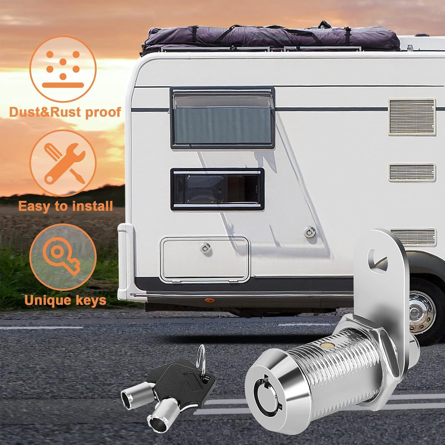 RV Storage Lock Cam Locks Keyed Alike,1-1/8" RV Compartment 4PCS Camper, Trailer, Vending Machine Replacement Set with 8 Keys, Chrome Finish(4, 1-1/8 Inch)