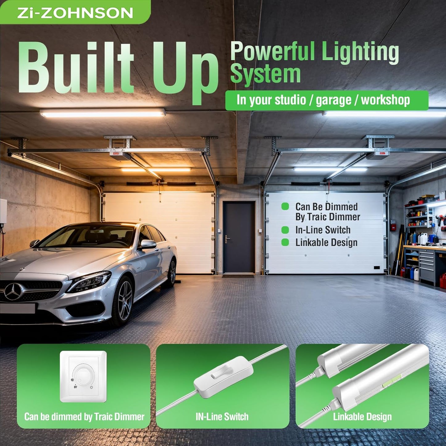 6 Pack Dimmable 4FT Led Shop Lights,30W T8 Integrated LED Tube Light,3000-6500K Tunable,4500LM W Frosted Cover,High Output,Linkable,Plug and Play Lights for Workshop,Garage,Basement,Barn