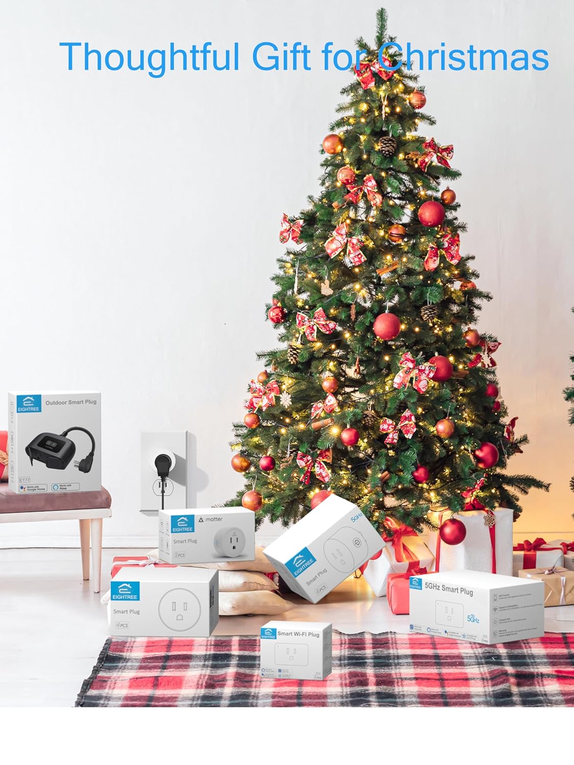 EIGHTREE Smart Plug 2025 Upgrade to 15A, Bluetooth & Wi-Fi Outlet Plug Dual Connection, Voice Control, Remote Control Outlet Timer Indoor, Smart Plugs That Work with Alexa & Google, 2.4GHz Wi-Fi Only