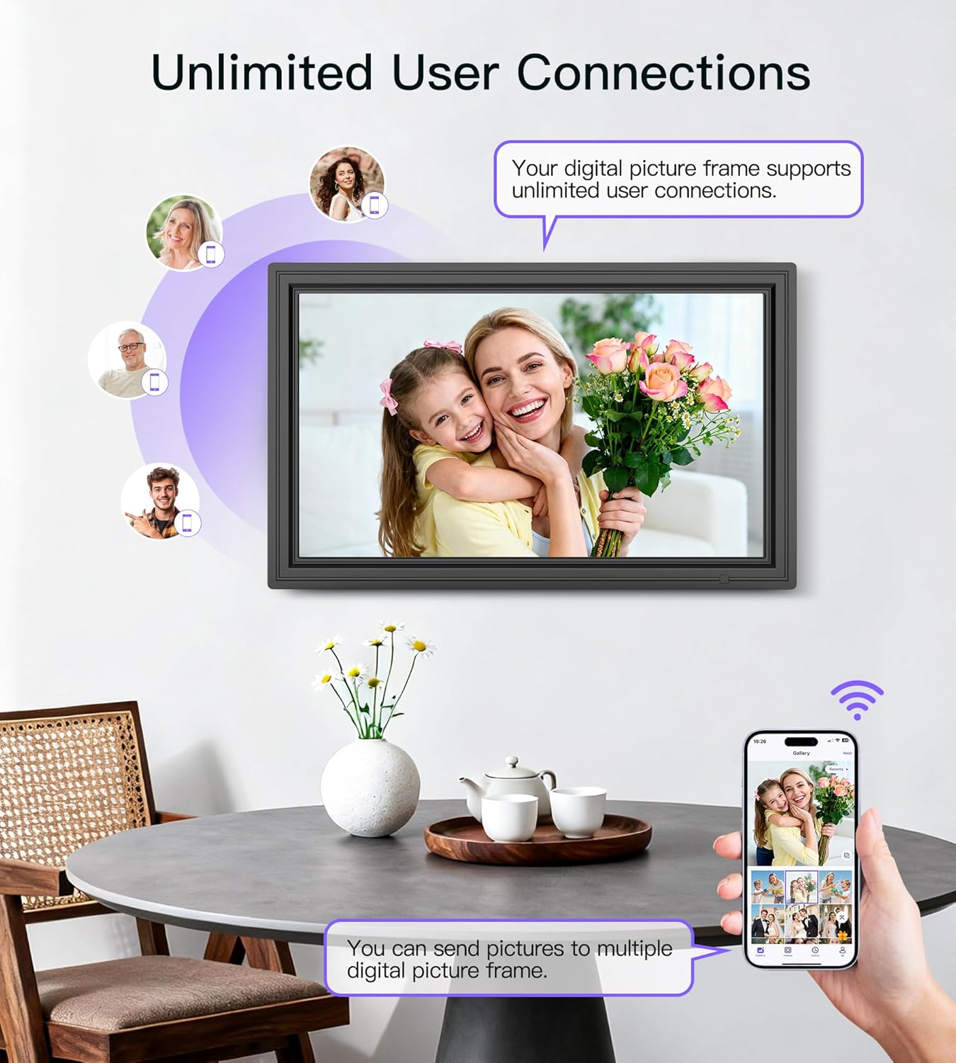 64GB Uhale 15.6" Digital Picture Frame, Large WiFi Electronic Photo Frames 1920 x 1080 IPS FHD Touch Screen, Share Photos and Videos Anywhere, Support SD/USB, Best Gifts for Parents and Grandparents