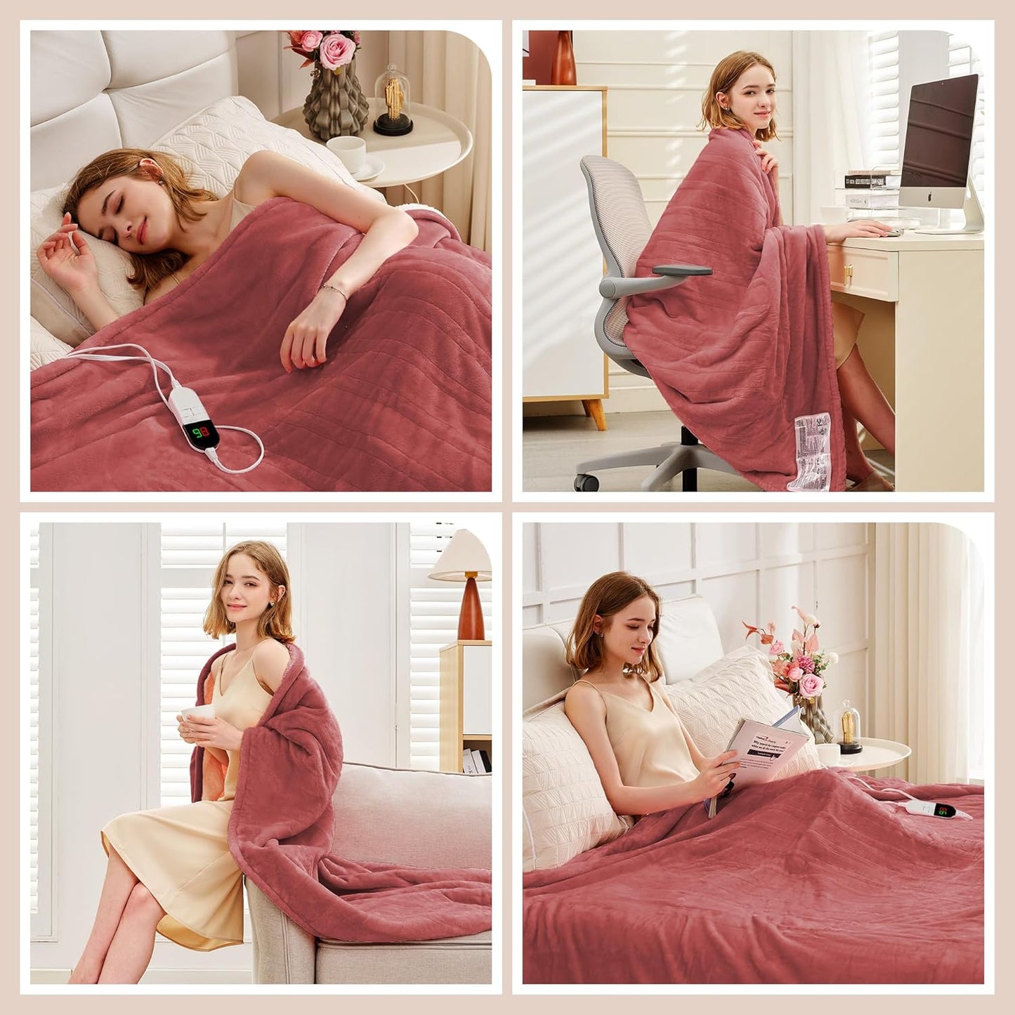 Heated Throw Blanket 50"×60" - Premium Cosy Soft Electric Blanket with 6 Heating Levels,Fast Heating Flannel Sherpa Blanket for Bed & Couch - Auto Shut Off/Machine Washable (Wine)