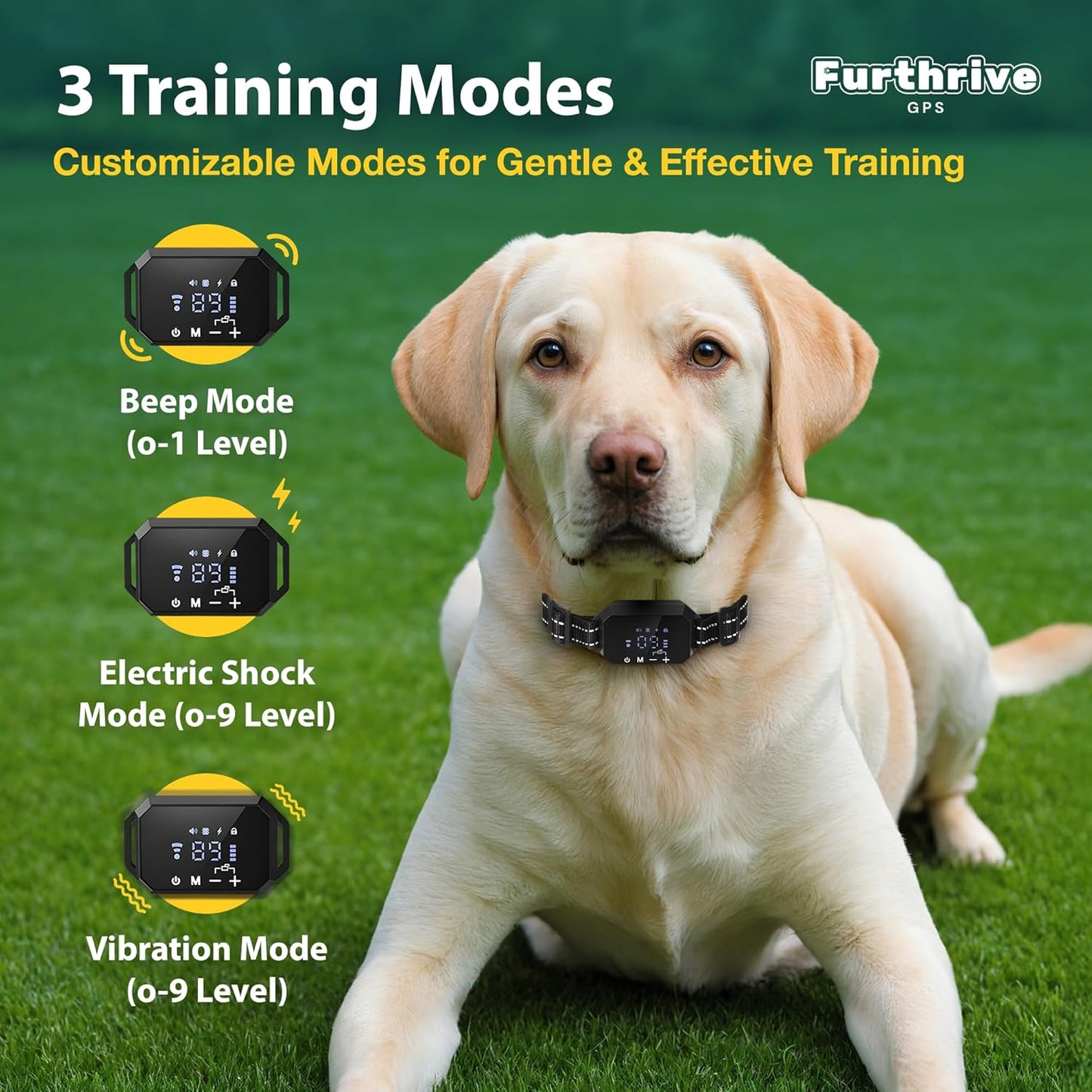 Furthrive GPS Dog Collar, Wireless Dog Fence 100โ3280 ft Circular Boundary, Waterproof GPS Dog Collar Fence System Outdoor Electric Pet Barrier with Beep, Vibration & Adjustable Training