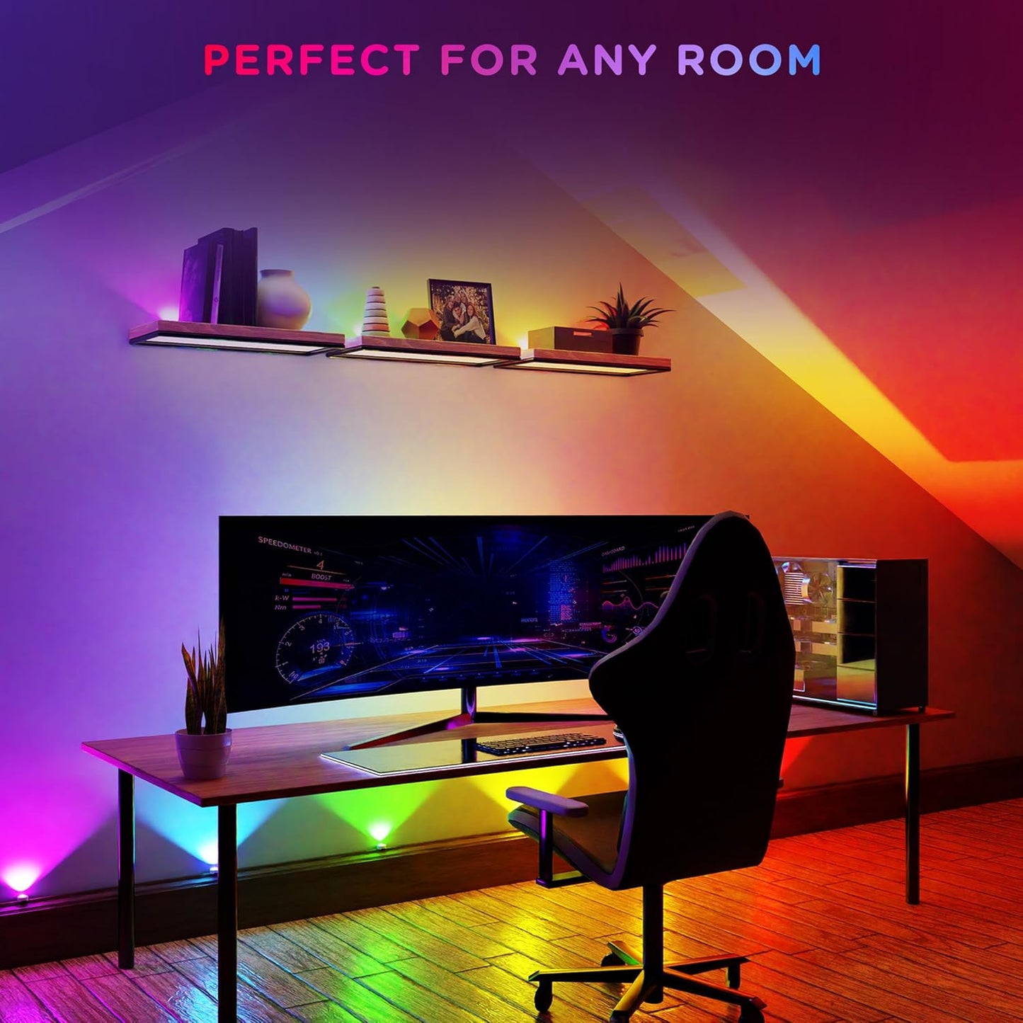 Enbrighten Spectrum Remote Controlled Indoor Accent Wall String Lights, Color Changing LED USB Sconces, 8ft with 6 Lights, RGBWIC, White 84313