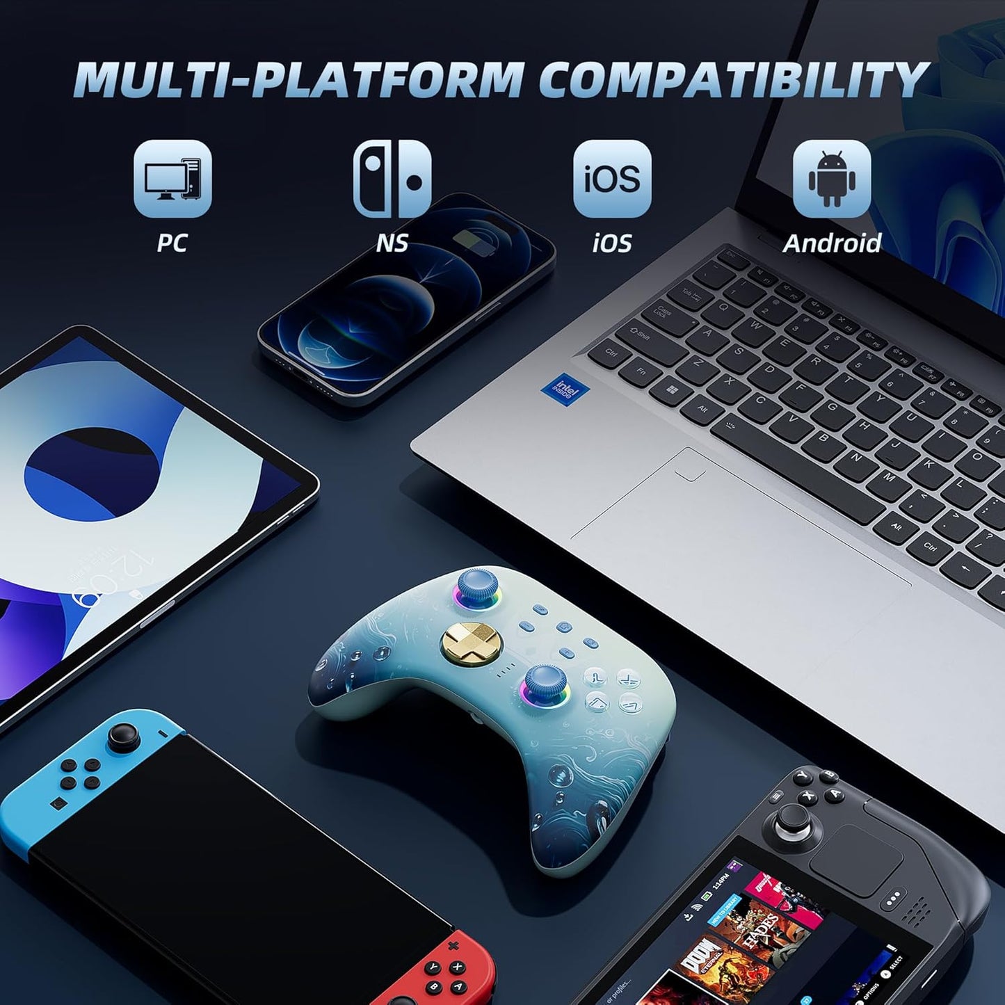Mytrix Wireless Switch Pro Controllers with Charging Dock, Bluetooth Controller for Nintendo Switch/Lite/OLED with Hall Effect Joysticks & Trigger, Compatible with PC/iOS/Android/Steam (Aqua Blue)