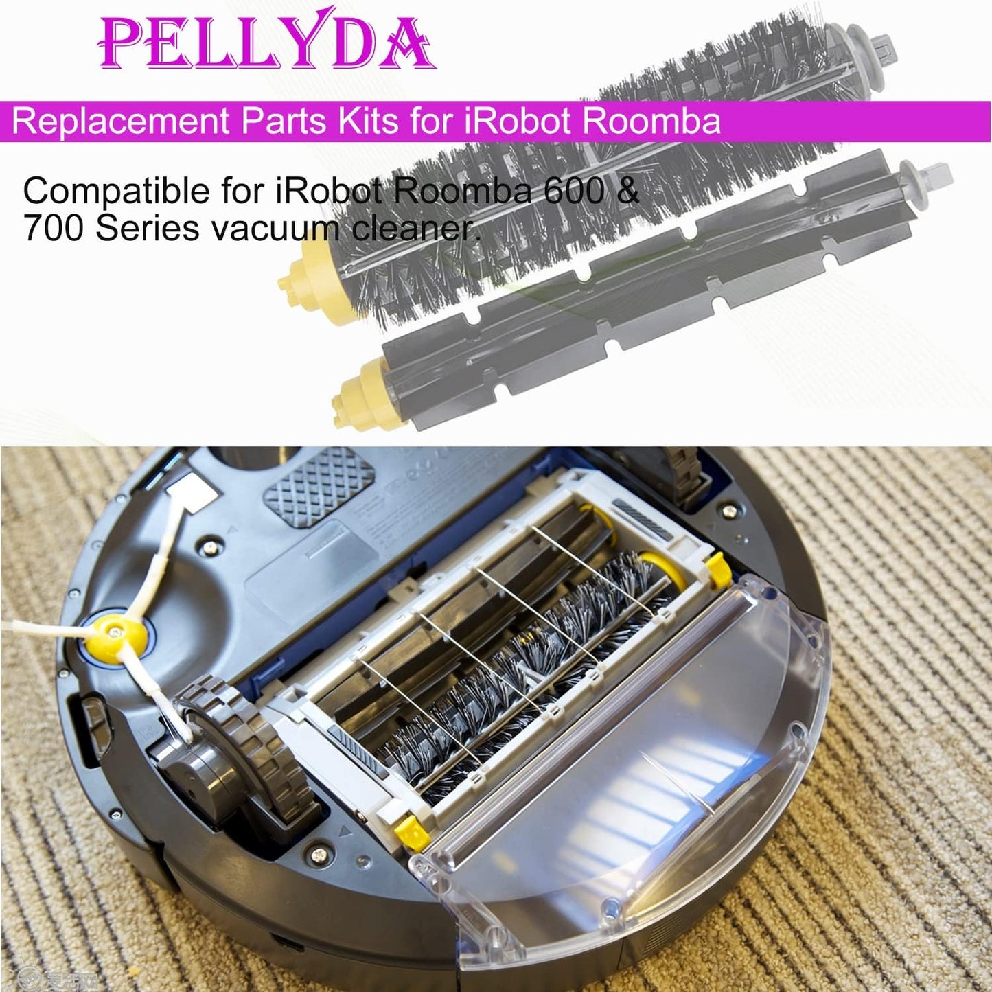 Replacement Parts for IRobot Roomba 600&700 Series,Roomba 614 620 630 635 640 645 650 655 660 675 680 690 695 760 770 780 Vacuum Cleaner(3 Sets Replacement Bristle & Flexible Beater Brushes)