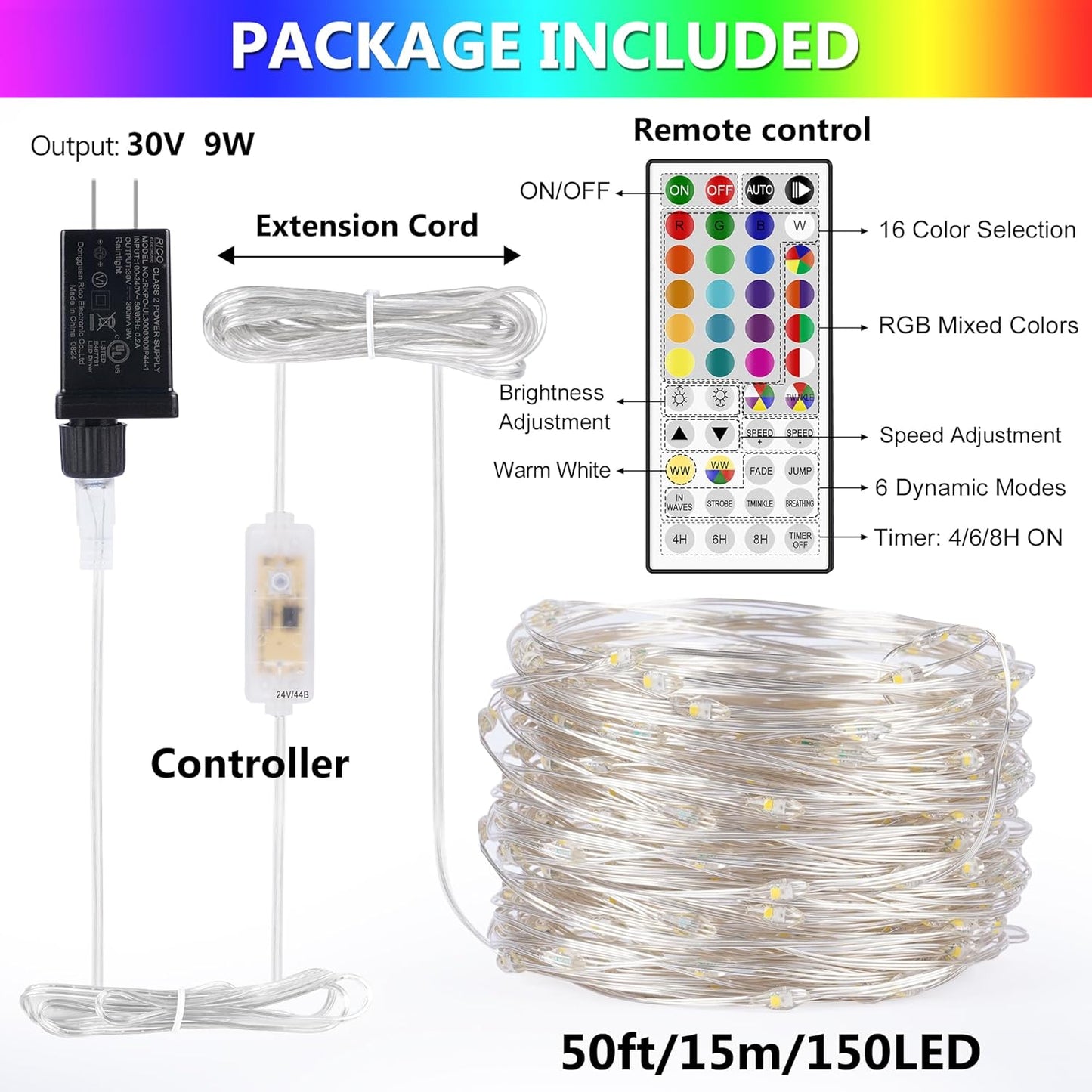 50ft Fairy Lights Plug in, Dimmable 25 Colors 14 Modes RGB+Warm White Color Changing String Lights,150LED Twinkle Lights with Remote, Christmas Fairy Lights for Indoor Outdoor Party Xmas Décor
