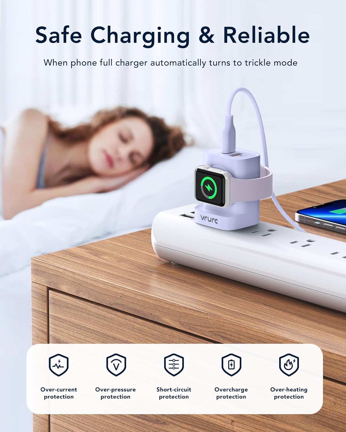 VRURC Charger for iPhone & Apple Watch, 20W USB C Fast Charging Block, 3-in-1 Compact Travel Adapter with 2 Port for iPhone 17/16/15/14/13, Wireless Magnetic for iWatch SE/11/10/9/8/7/6/5/4-Purple