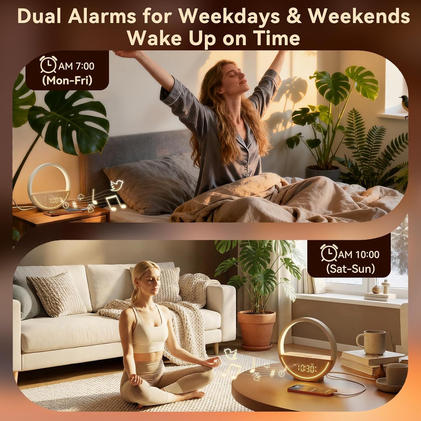 Vivilumens Wake Up Light Sunrise Alarm Clock - White Noise Sound Machine with 10 Natural Sounds & 10 Pink Noises, Dual Alarms Weekdays & Weekends, Sleep Aid, Touch Control Night Light, Ideal for Gifts