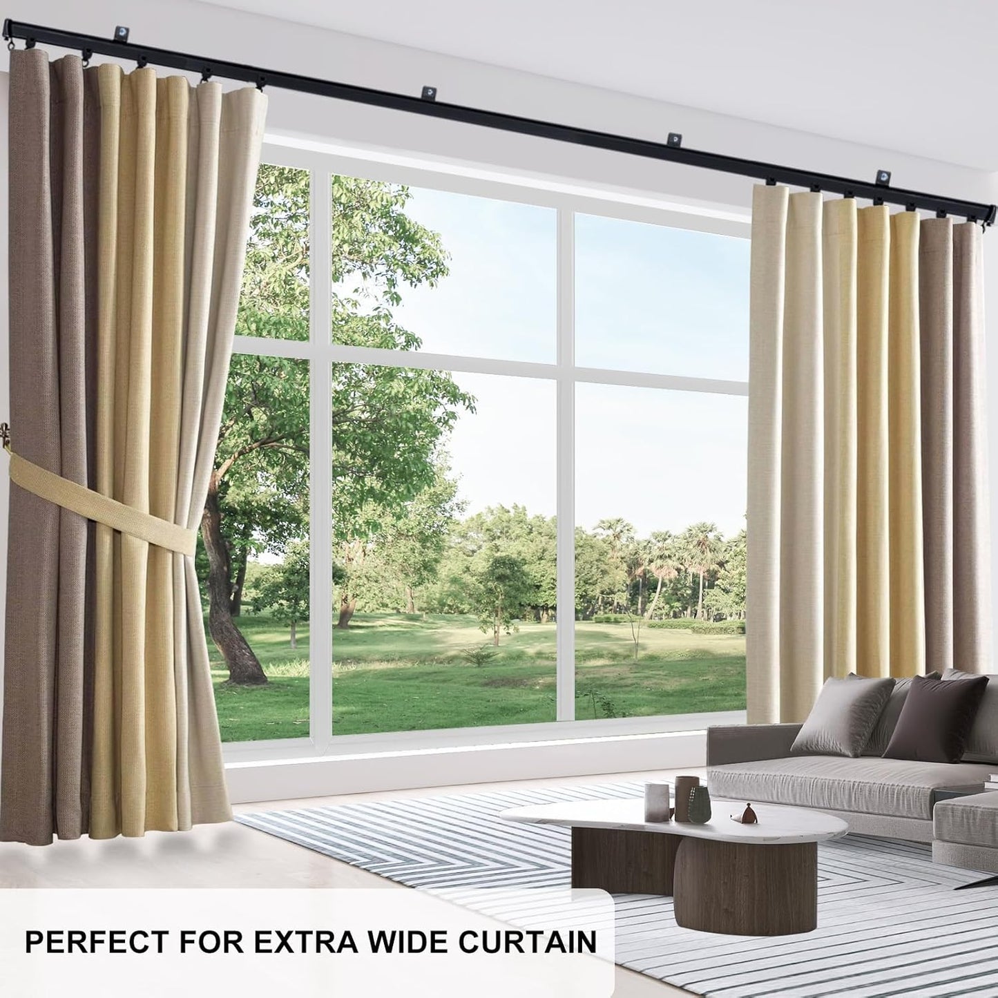 Aluminum Ceiling Curtain Track Set with Hooks Ceiling Mount and Wall Mount Room Divider Sliding Curtain Tracks Rods Flexible Heavy Duty Curtain Rail Hook Sets,Black,12FT