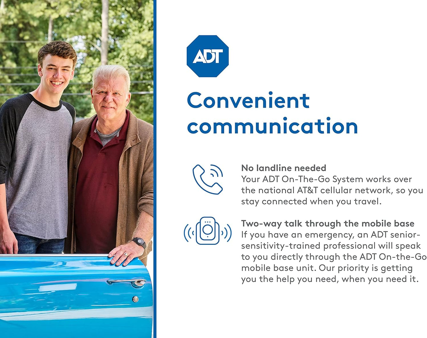 ADT - On-The-Go Mobile Medical Alert System for Seniors - GPS Capabilities, Included Waterproof Wearable Panic Button, 24/7 U.S. Based Monitoring (Neck Pendant)