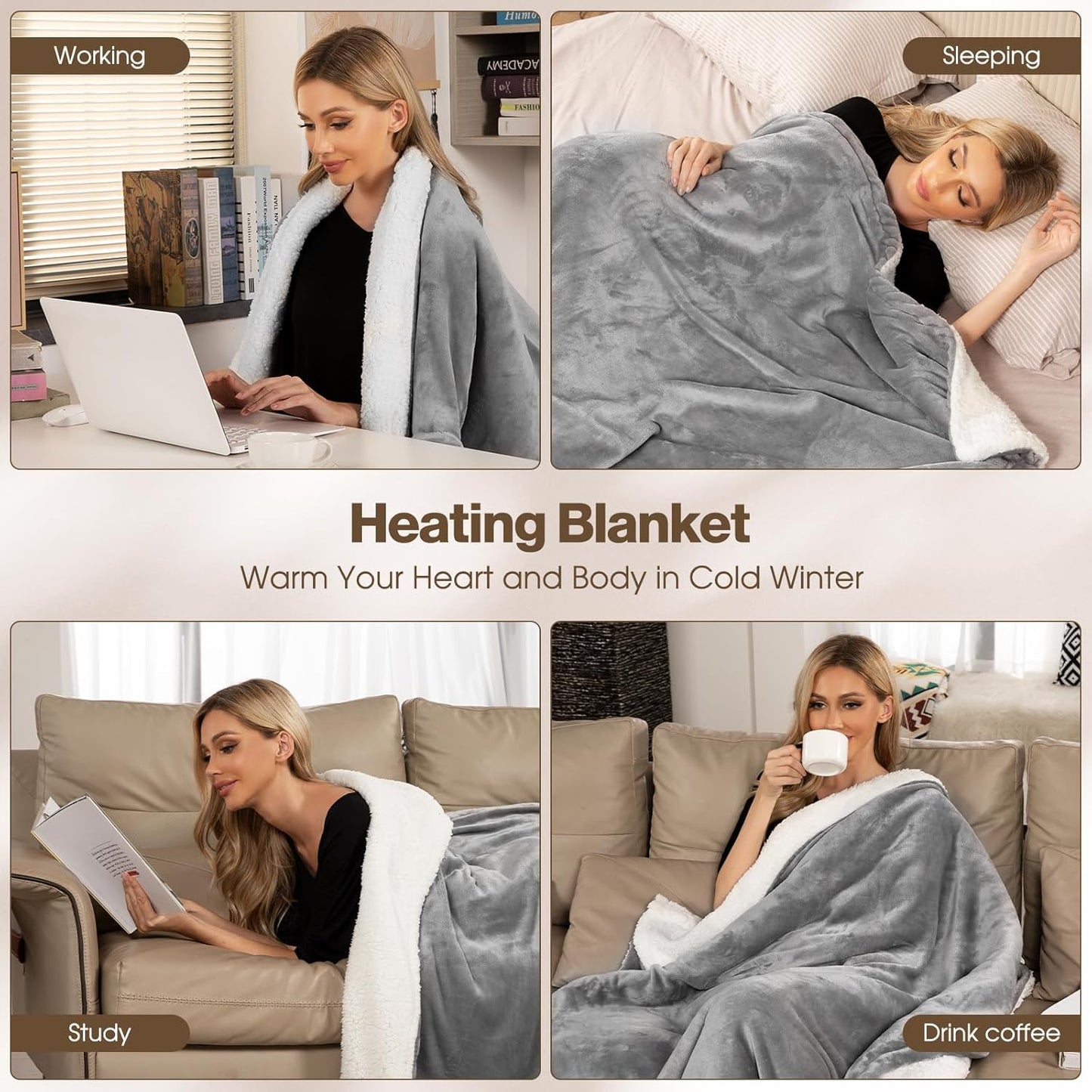 Heated Blanket Electric King Size 90"X100",Electric Blanket with 6 Heat Settings & 1-10 Hours Time Settings Auto-Off,Machine Washable Heating Blanket for Home and Office (Gray)