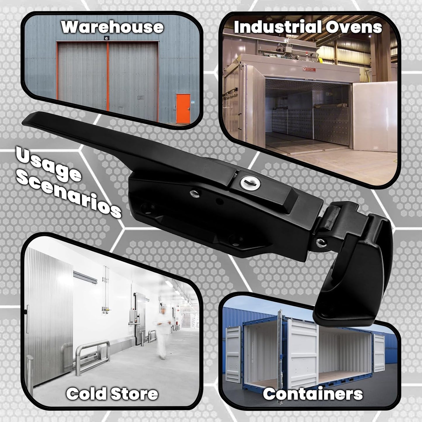 Walk in Cooler Door Closer Complete Latch Kit, Walk in Cooler Door Handle Radial Latch, Offset -1/5 In-3/5 in(Offset) and 5.9" Solid Metal Interior Release Handle(Frosted Black)