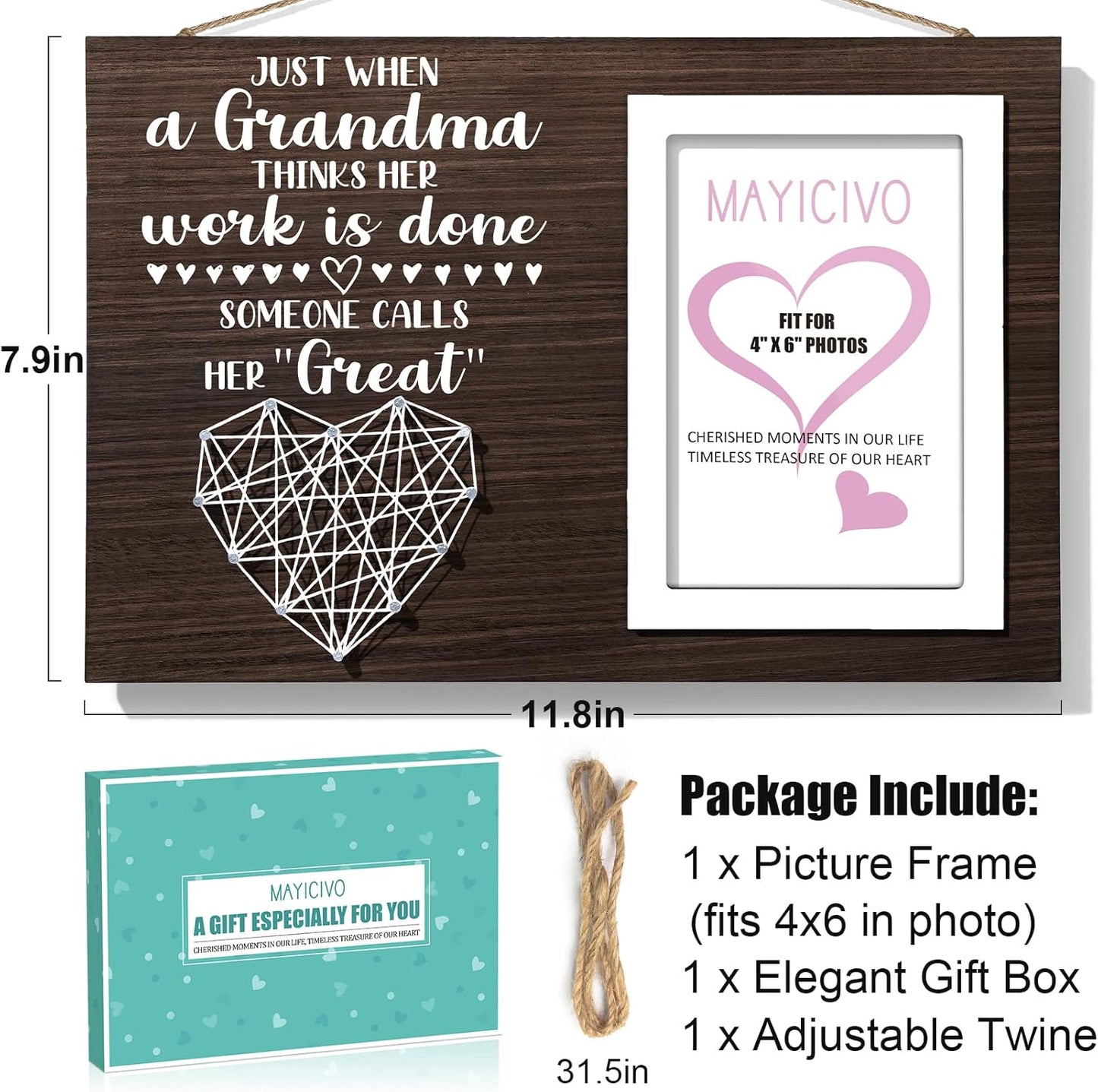 Great Grandma Christmas Gifts Picture Frame, Pregnancy Announcement Gifts for First Time Great Grandma New Great-Grandmother Gift Best Great-Grandmother Birthday Mothers Day Gift Frame - 4x6 Photo