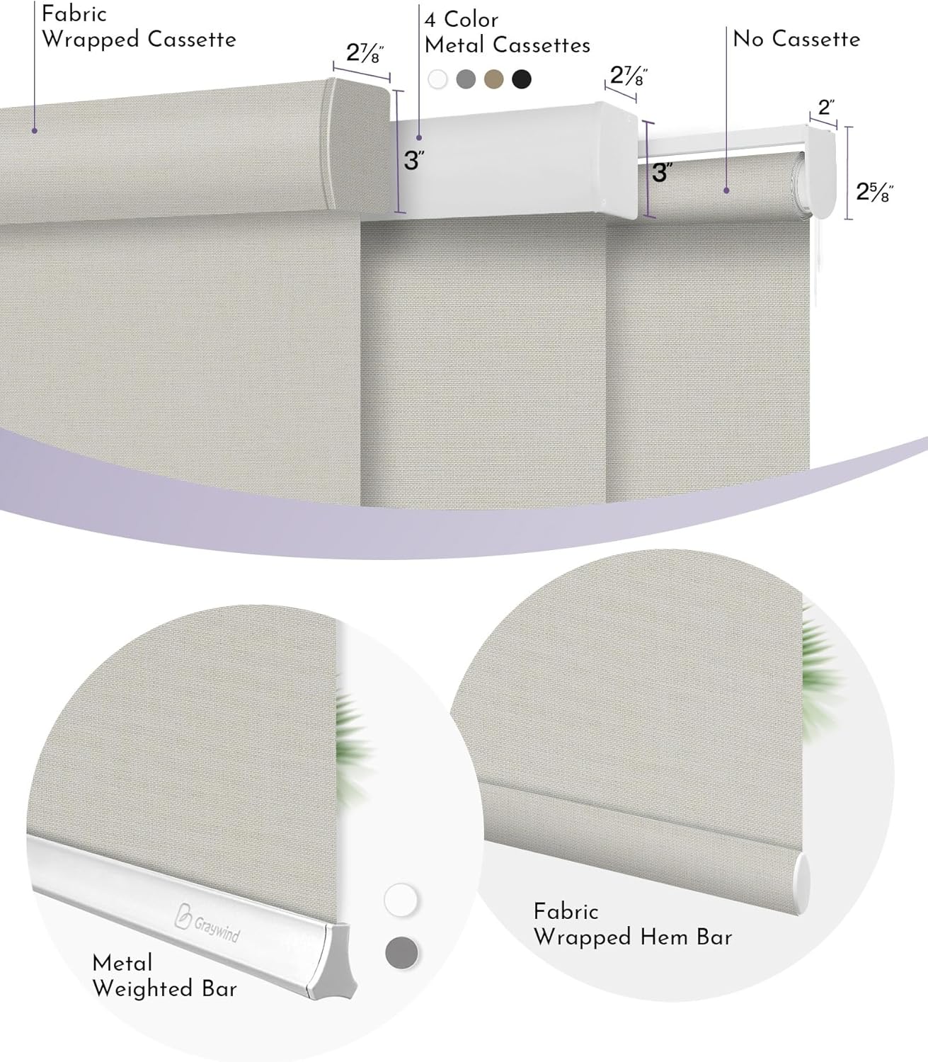 Graywind Smart Blackout Roller Shades Compatible with Alexa Google WiFi Hardwired Triple Weaved Fabric Motorized Blinds Remote Window Shades, Custom Size (Beige White)