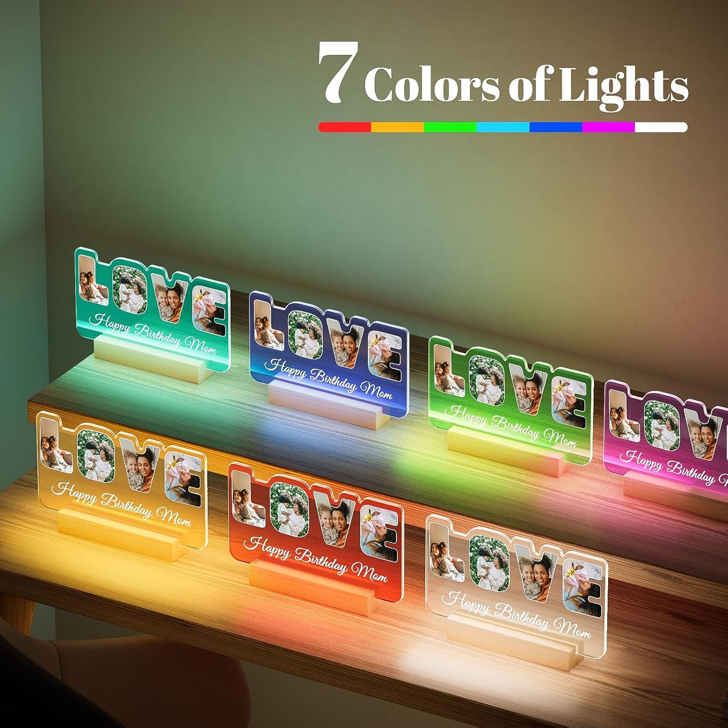 Custom Collage Picture Frames with Photo, Customized LOVE Photo Frame with Night Light, Personalized Picture Frame, Personalized Birthday Valentines Day Gifts for Women Men Mom Dad Baby Kids Family