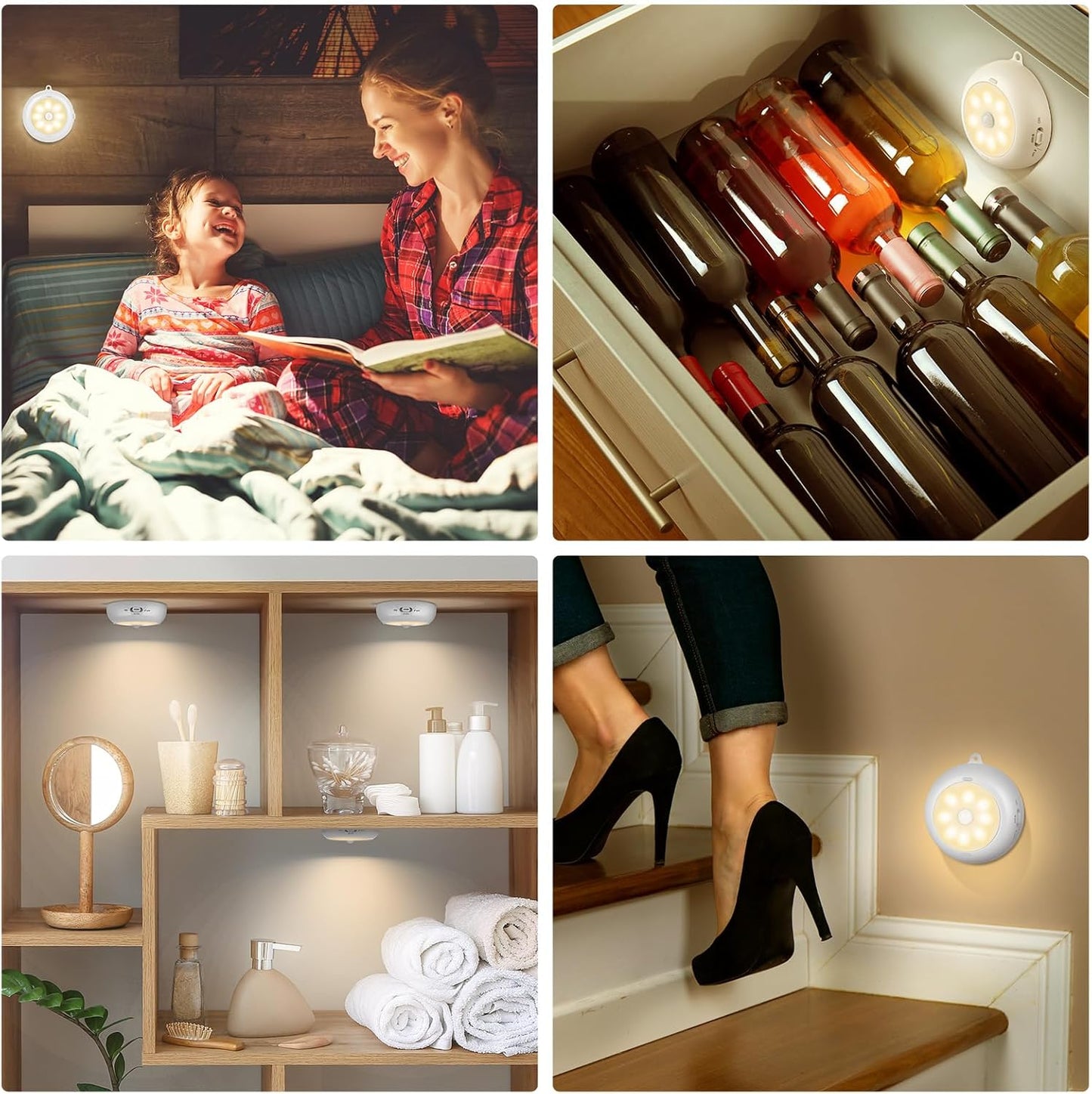 Under Cabinet Lighting, LED Puck Lights AA Battery Operated, Closet Lights Motion Sensored for Kitchen, Shelf, Dimmable & Magnetic, 3000K Warm White (6 Pack)