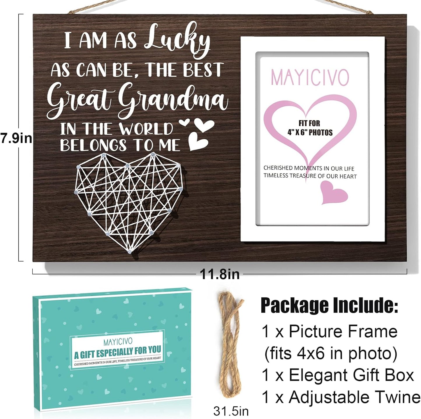 Great Grandma Christmas Gifts Picture Frame, Birthday Gifts for Great Grandma from Grandchildren, Best Great-Grandmother Gift Photo Frame Great-Grandmother Christmas Mothers Day Gift - 4x6 Photo
