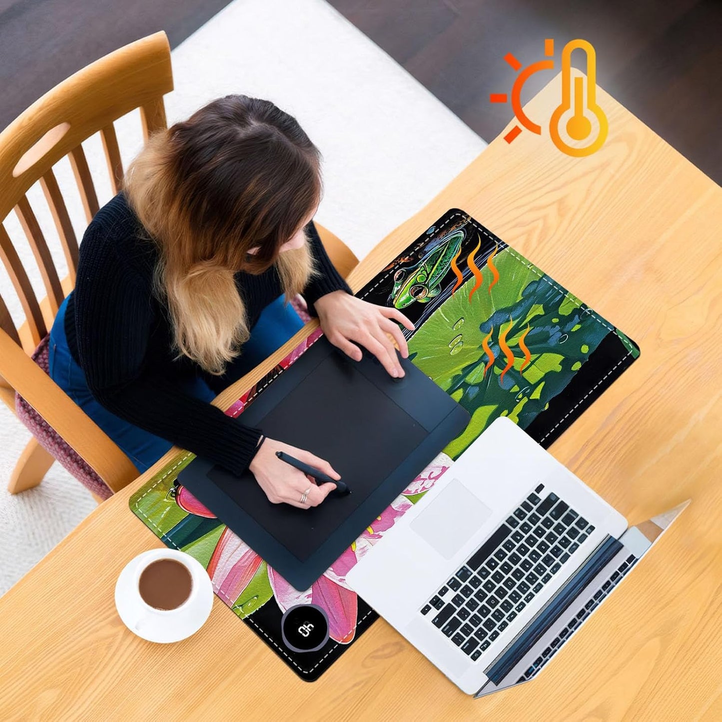 Heated Mouse Pad, Warm Desk Pad, Keyboard Mat 23.6 x 14 Inch Large Size Intelligent Fast Heating, 3 Speed Adjustable, Timed Auto Power Off for Game Office Home, Lotus Flower