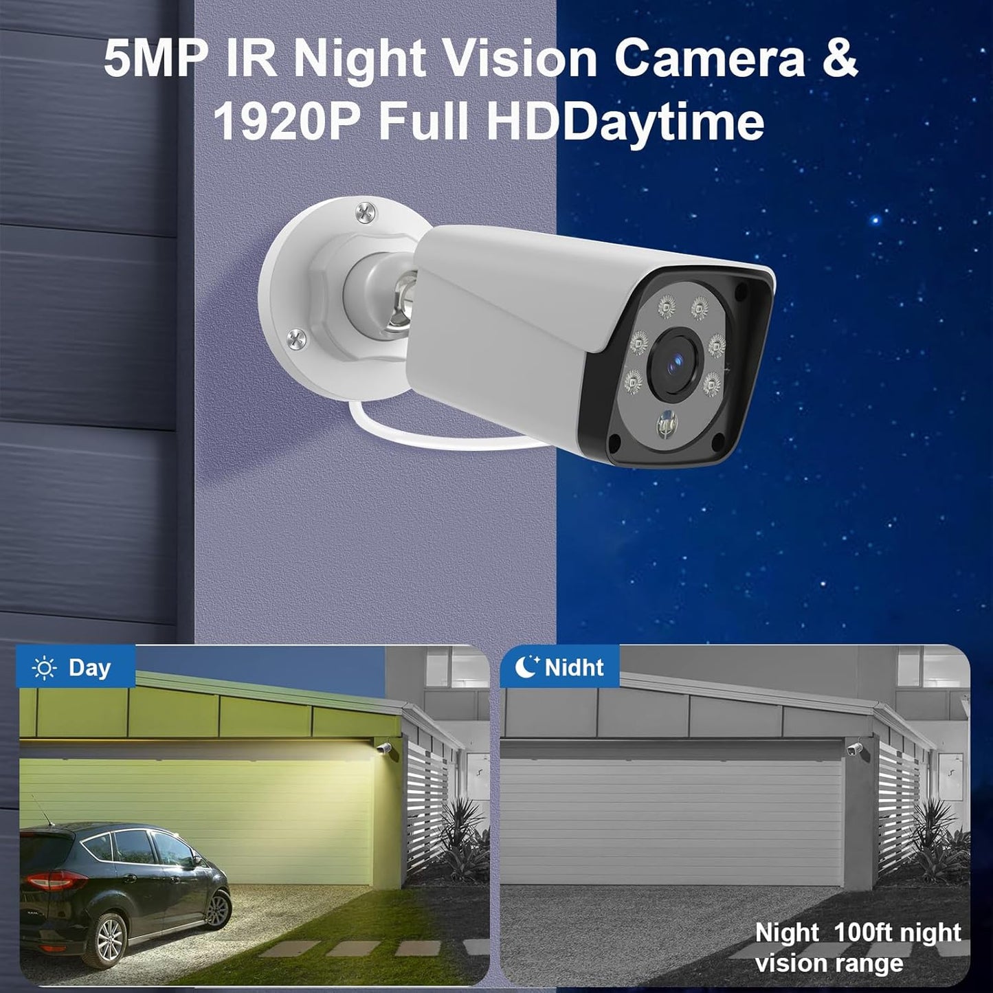 H.265+ Wired Security Camera DVR Kit System with AI Human Vehicle Detection, 4x 1920P 5MP IP67 Metallic Indoor/Outdoor Cameras IR Night Vision Remote Access, 4K NVR 1TB HDD Included for 24/7 Recording