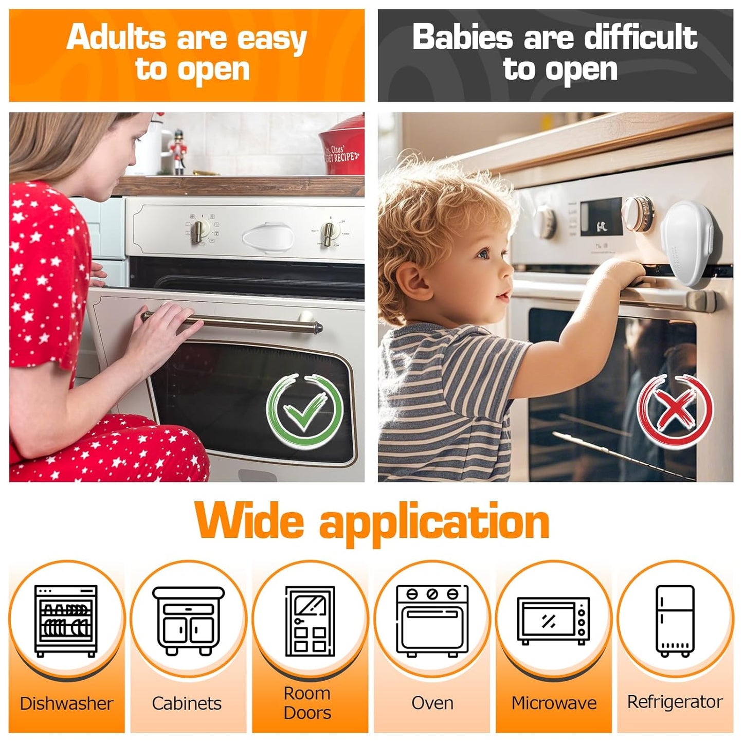 Oven Lock Child Safety (2 Pack), Cabinet Locks Baby Proofing, Baby and Child Proof Locks for Drawer Oven Stove Door, Upgrade Heat-Resistant Material, Easy to Install, No Toolf Need - White