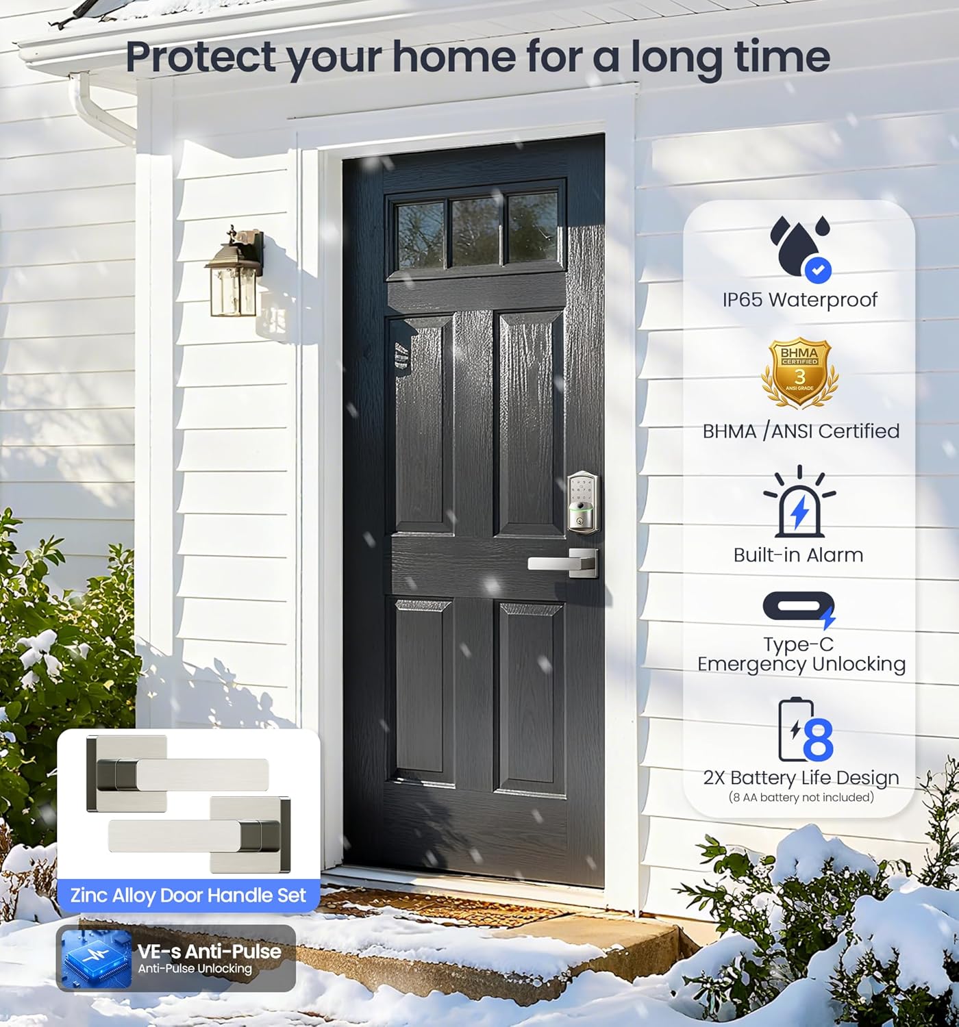 Veise VE027-L Built-in WiFi Smart Door Lock with Lever Handle Set, Fingerprint keyless Entry Door Lock, App Remote Control, Electronic Digital Keypad Deadbolt for Front Door, Auto Lock, Satin Nickel