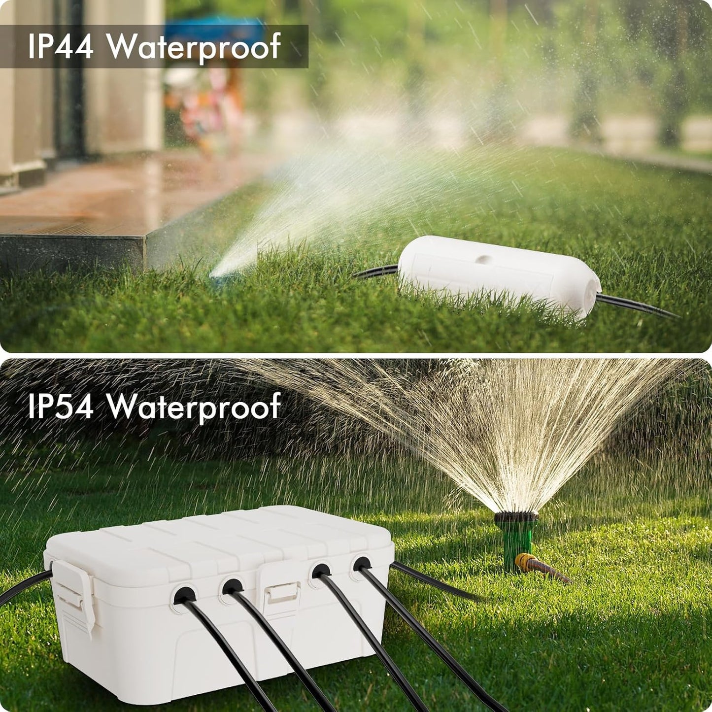 RESTMO 5-Piece Outdoor Waterproof Electrical Box Set – 12.5" x 8.5" x 5" Large & 7.1" x 2.3" x 2.3" Small, Weatherproof Boxes for Power Strip, Outlet, Plug, Socket, Timer, Holiday Light, White