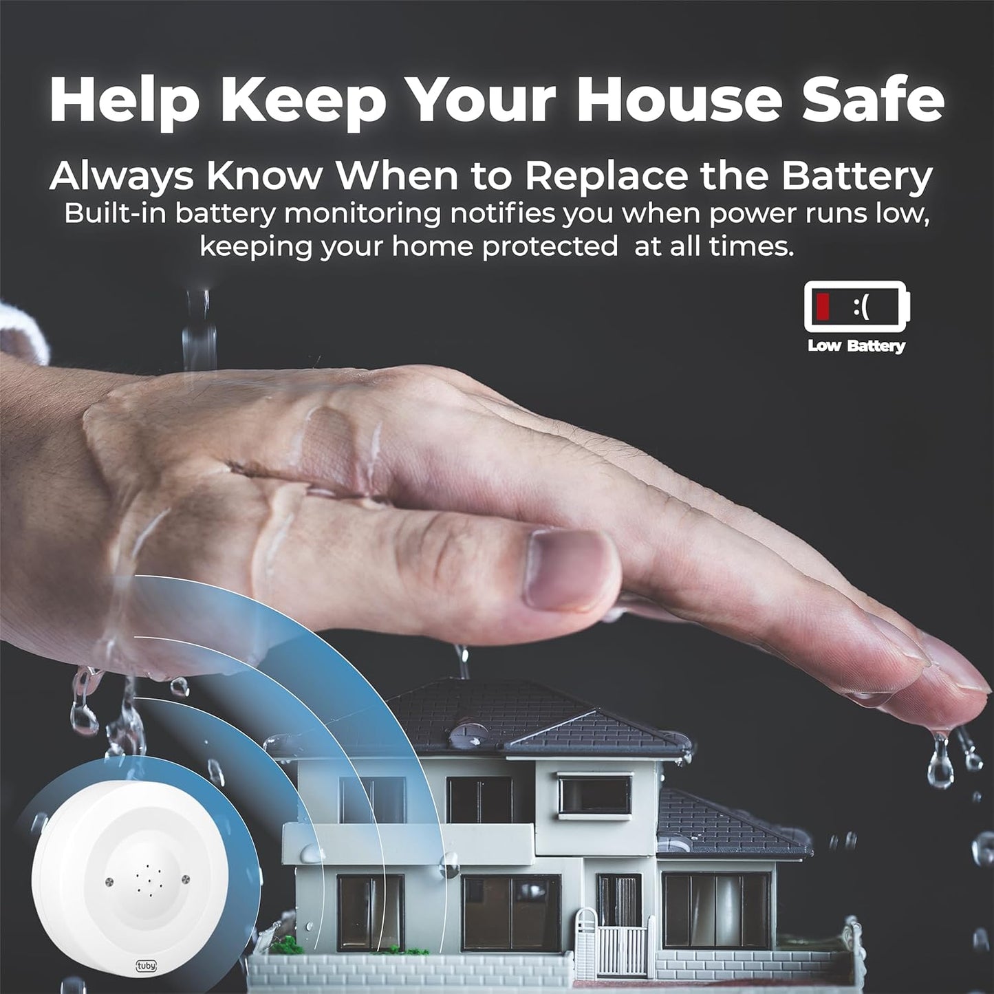 TUBY WiFi Water Leak Detector β No Hub Required, Easy Installation Smart Sensor for Home, Basement, Kitchen, Bathroom β Moisture Sensor, Wireless, IP55 80dB Alarm Flood Sensors