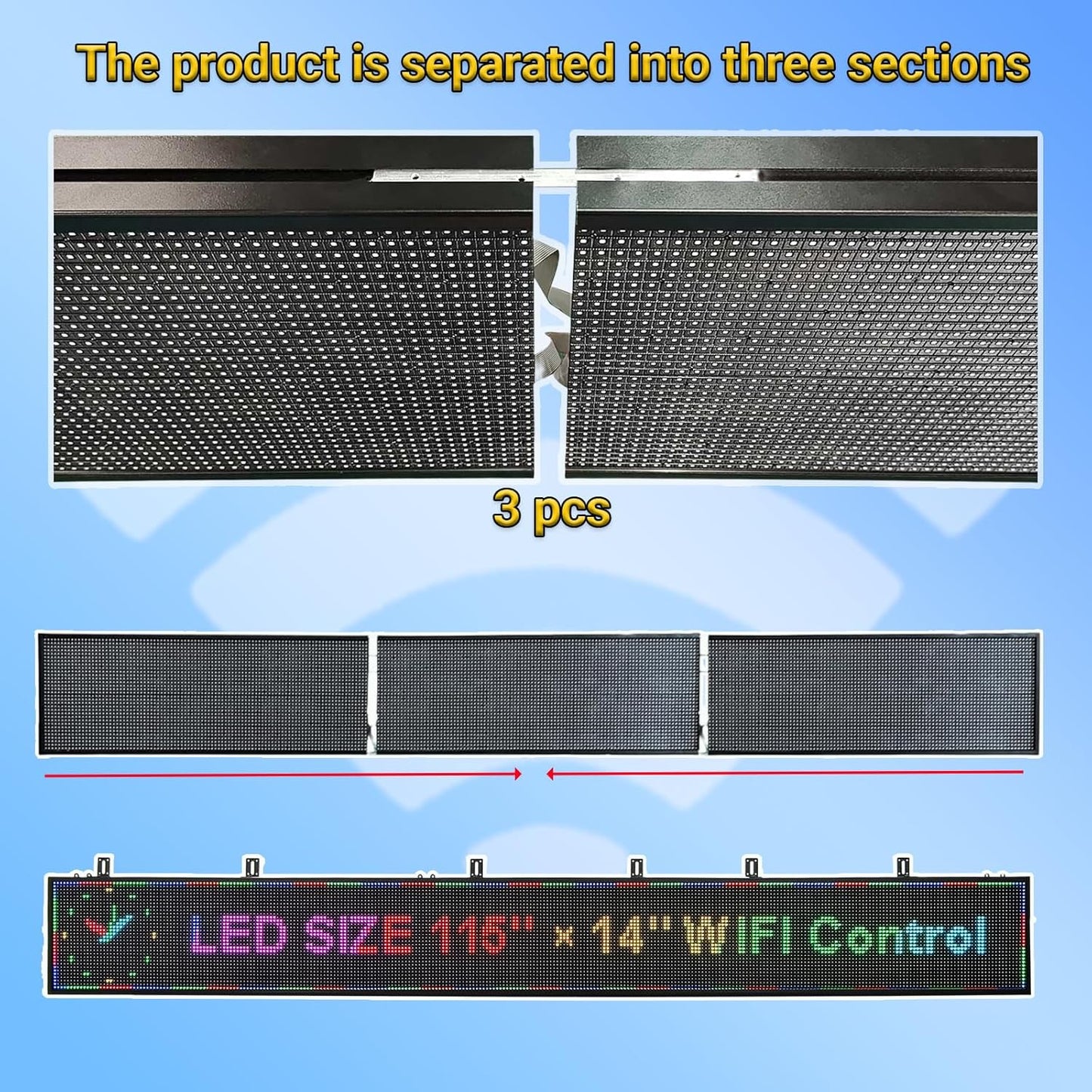P10 Scrolling LED Sign Programmable Display Digital Bright Open Led Sign Waterproof Outdoor LED Signs Digital Message Board Business Advertising Display Wifi Control Custom 115"X14"