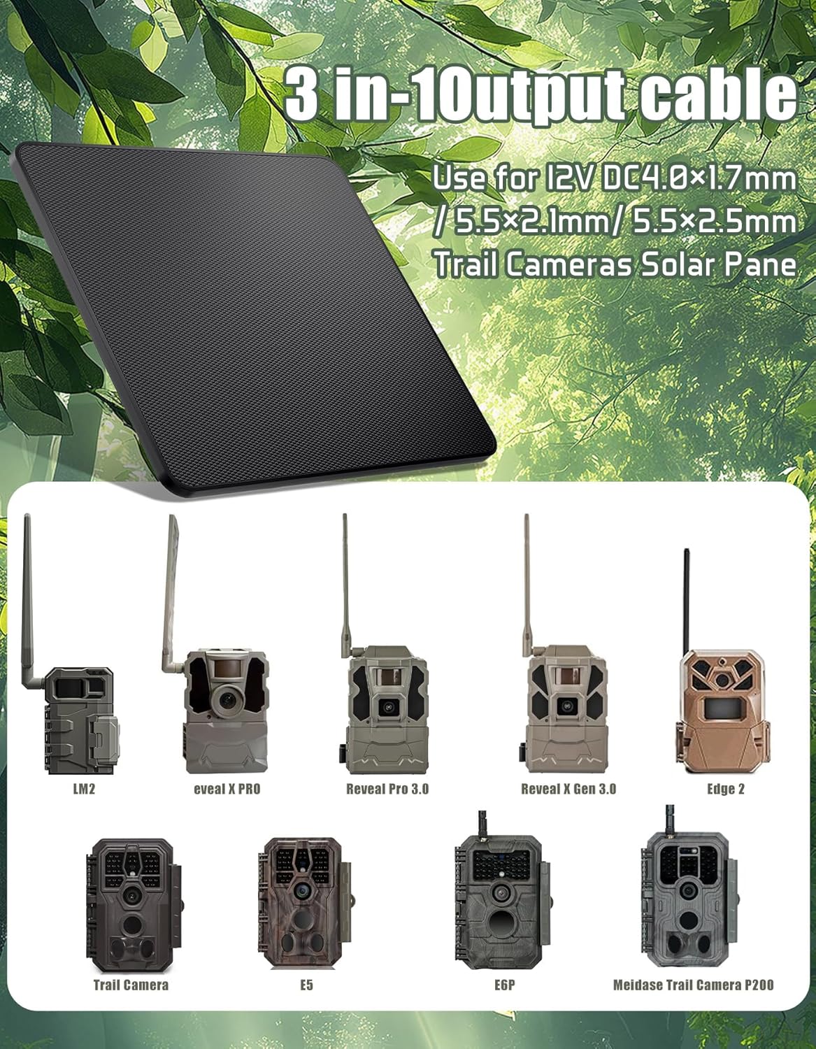 KJK 6W Trail Camera Solar Panels, Solar Battery Charger 12 Volt, Waterproof Hunting Accessory, Ideal for 24/7 Wildlife Monitoring, Compatible with All Wireless/Cellular Trail Cameras, 10000mAh Battery