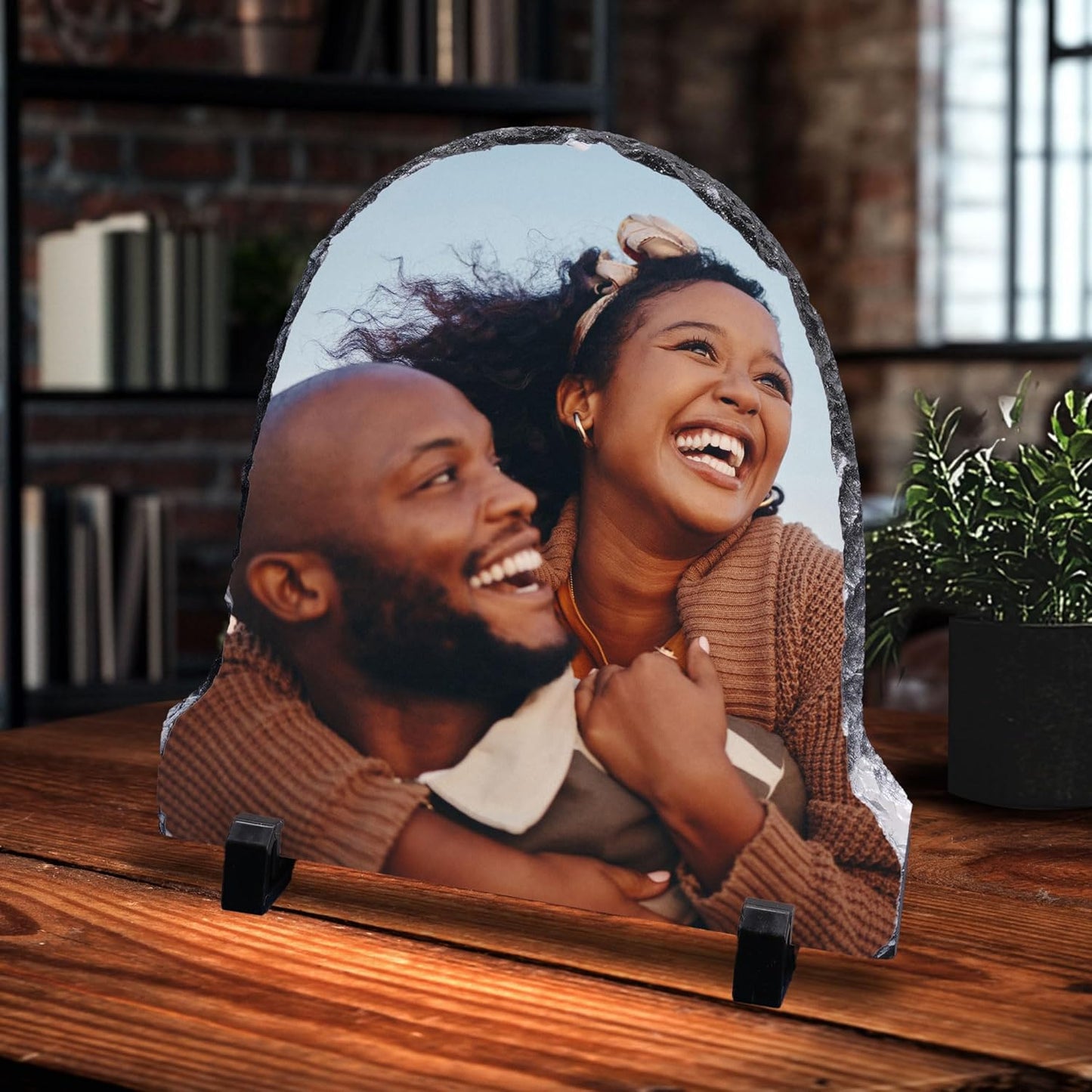 ArtPix 3D Christmas Personalized Slate Plate, Customized Xmas Photo Print Stone, Custom Picture Gift for Wife, Women, Family, Her, Him, Rock Slate Plaque Frame (Small - Semicircle)