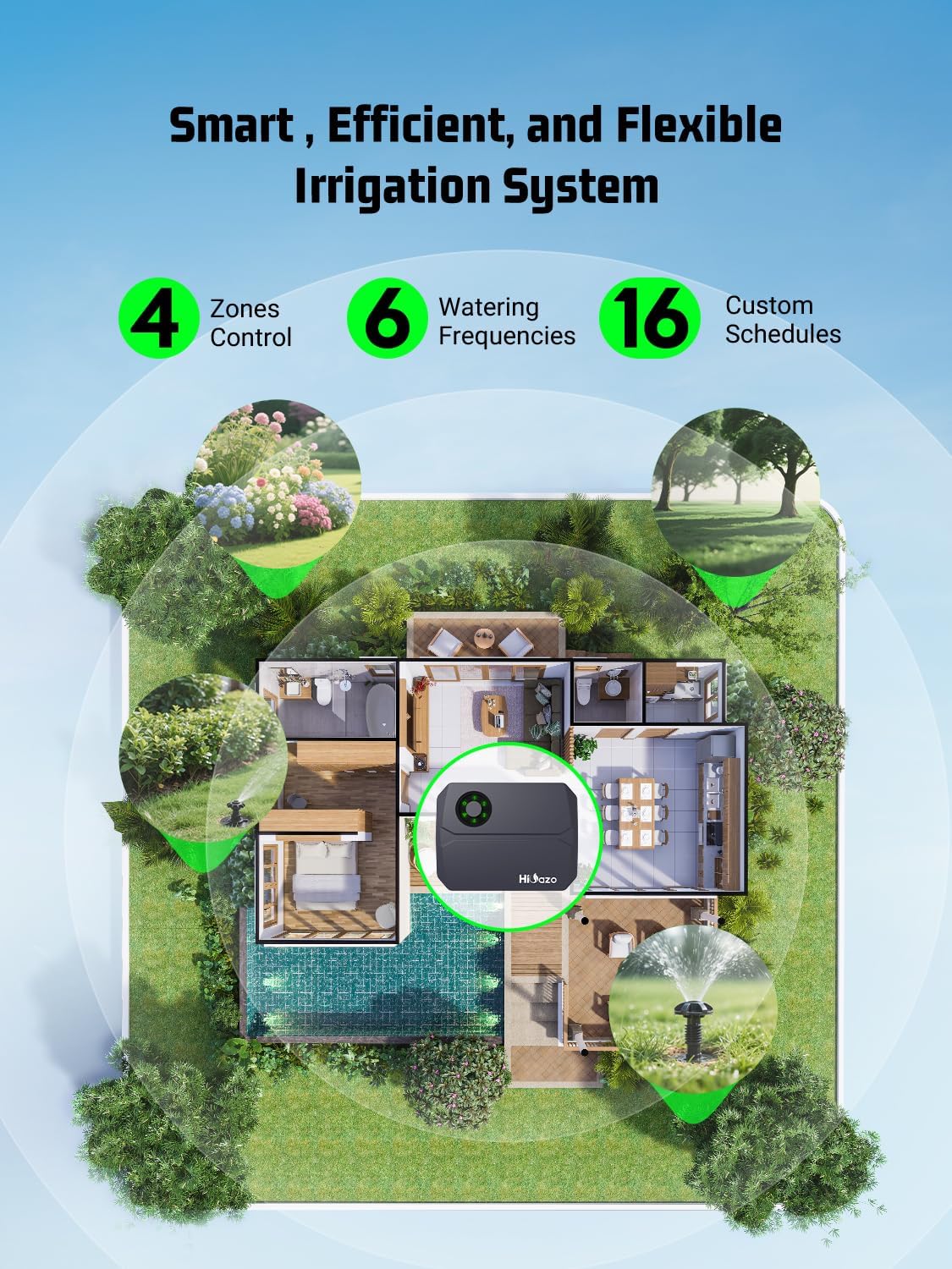 Smart Sprinklers Controller 2.4GHz WiFi, Irrigation Controller Easy Use App Enabled, 4 Zone + 16 Plans, Save Water Auto Skip Rain, Freeze & Wind, 10 Minutes Install (Deep Grey)