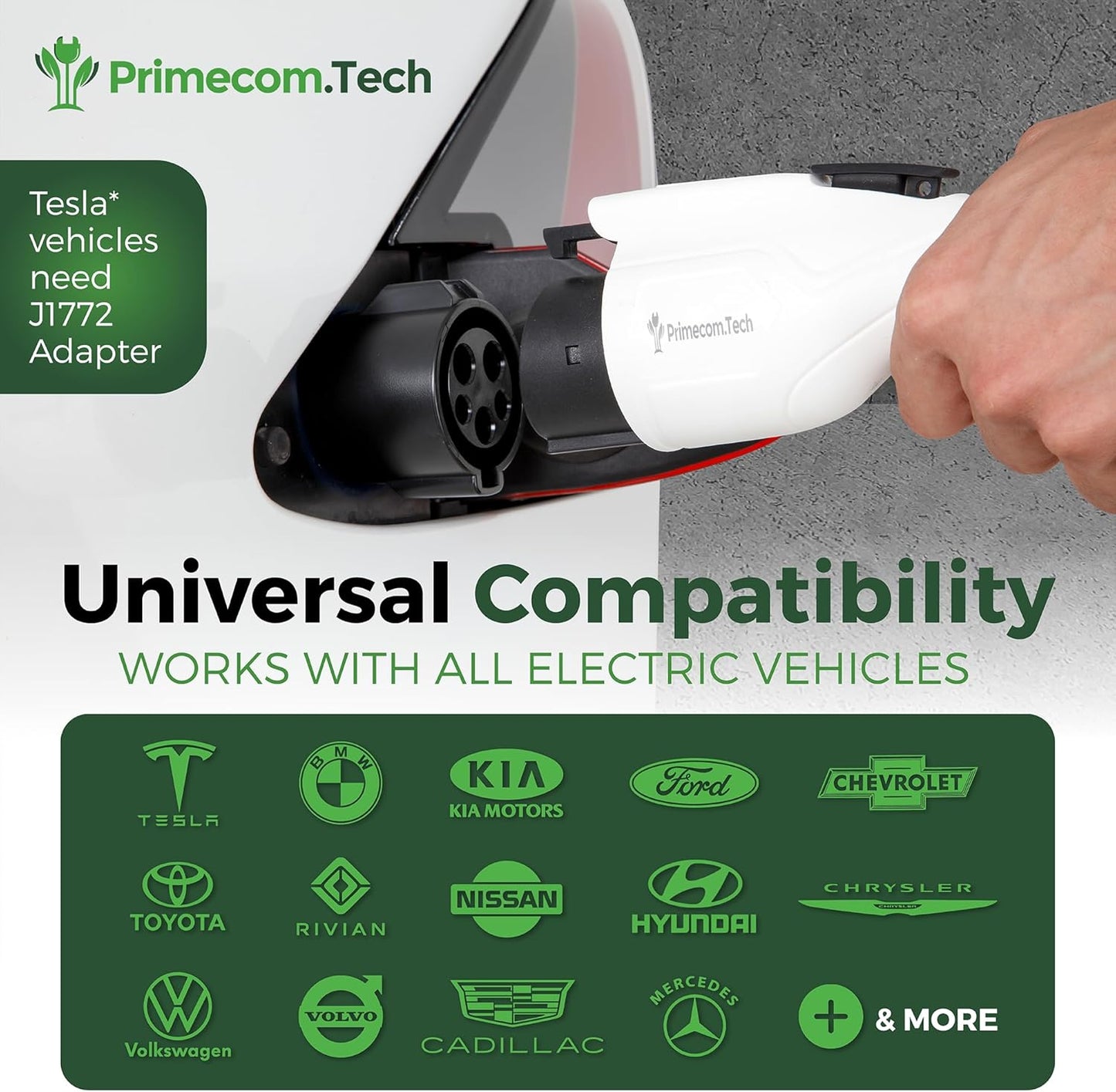 PRIMECOM Level 2 Electric Vehicle (EV) Charger (220V / 240Volt, 16Amp) Portable EVSE Smart Electric Car Charger, 30', 40', and 50 Feet Lengths (NEMA L6-30P, 40 Feet)