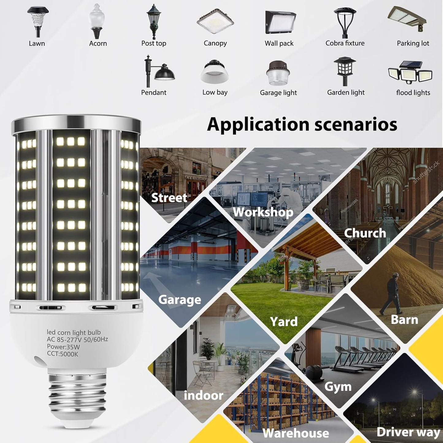 35W 6 pack LED Corn Light Bulb,(300W Equivalent ) Commercial Grade Daylight 5000K E26/E39 5000LM Medium Mogul Base LED Lamp,Large Area Lights For Outdoor Indoor Garage Warehouse Factory Bay Light