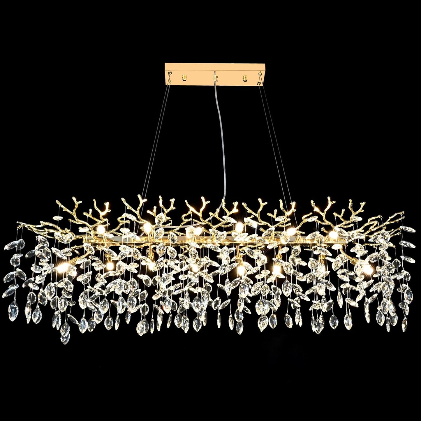 Gold Crystal Chandelier Modern High Ceiling Tree Branch Chandeliers Lighting Luxury Foyer Entryway Staircase Living Room Large Raindrop Large Hanging Pendant Light Fixture