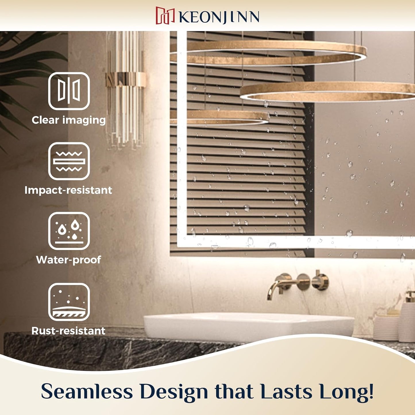 Keonjinn LED Bathroom Mirror 84 ” x 40 ” with Frontlit & Backlit, Lighted Mirror for Bathroom Wall with Dimmable 3-Color Lights, Large Anti-Fog Mirror, HD Tempered Glass, UL-Listed LED Driver