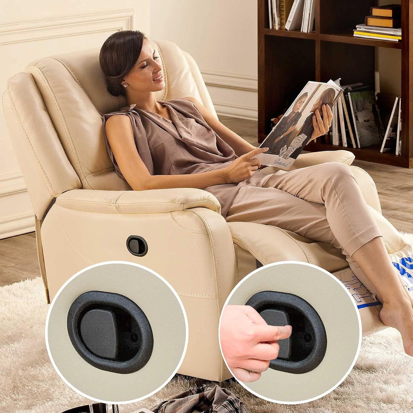 Recliner Replacement Parts with Pull Handle and Release Cable (1-Sets), Repair Recliner Mechanism Parts Compatible with Most Furniture of Recliner Sofa Couch Chair