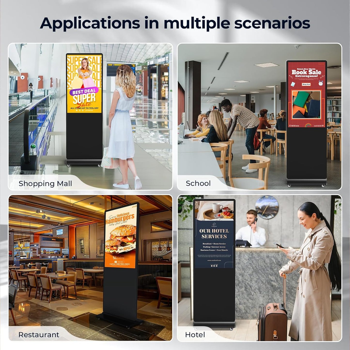 32/43/55/65 Inch Digital Signage Display, LCD Screen Advertising Display Kiosk Interactive Totem Floor Standing Auto AD Player with USB/HDMI/WiFi Android OS (32'' Non-Touch)