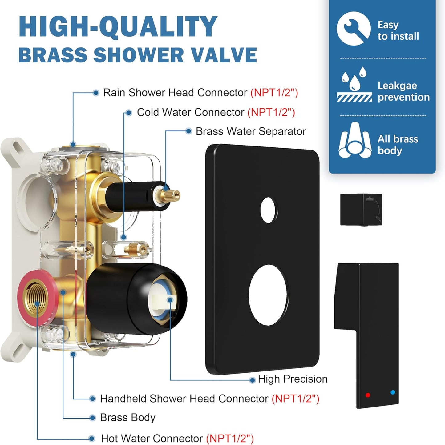Shower System, Black Shower Faucet Set with 12-Inch Rain Showerhead and Handheld Spray, Wall Mounted High-Pressure Showerhead Combo Set Included Valve and Trim, Matte Black
