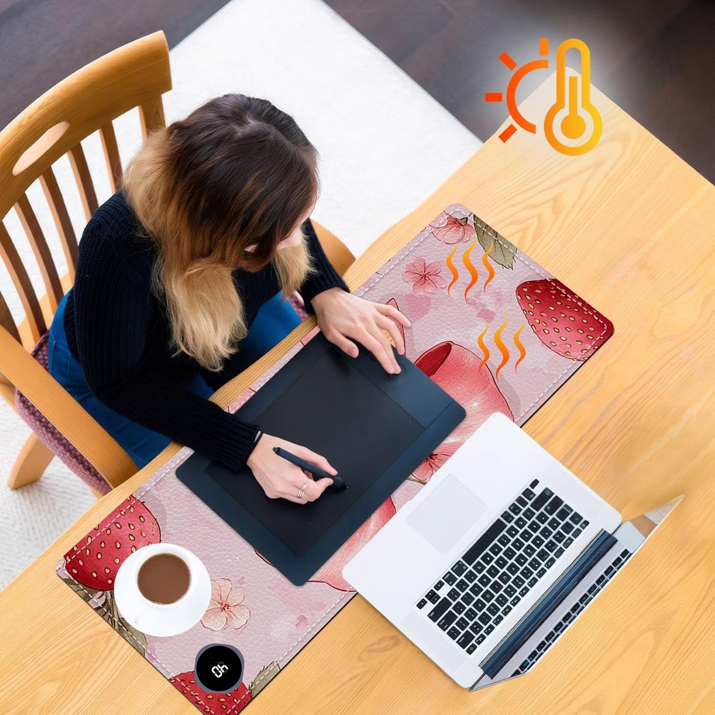 Heated Mouse Pad 31.5x13 in 3-Temp Fast Heating Desk Mat with Auto Timer Warmer for Hands Wrist Pain Relief Waterproof Keyboard Mat for Office, Gaming, Home, Pink Bow Floral