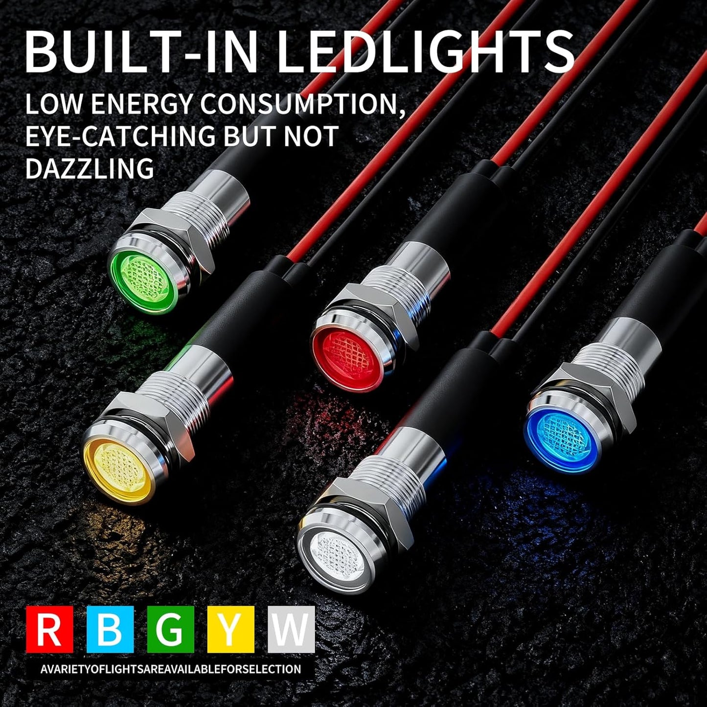 5Pcs 8MM (5/16'') Indicator Light led Indicator 12v 24v Metal Pilot Lamp Lights Aluminum Black Anodized Waterproof ip67 Red Signal Lamp Light(12V-Brass Nickel Plated-Yellow 5Pcs)