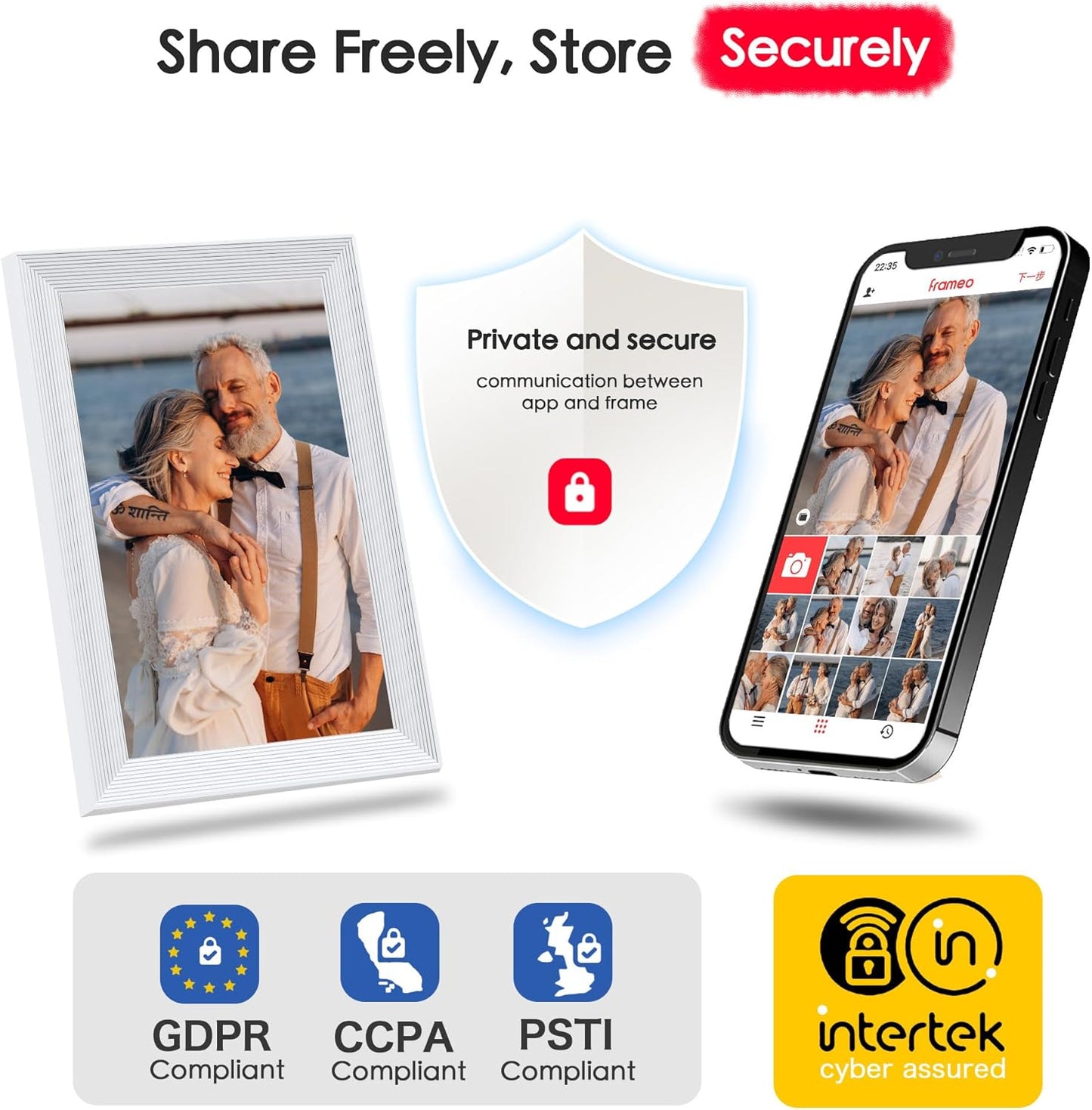 Digital Picture Frame, 10.1 inch Frameo Digital Frame WiFi, 1280 * 800 IPS HD Touchscreen, 32GB Storage, Instant Share Pictures Video, Smart Photo Frame Electronic, Gifts for Mom, House Warming