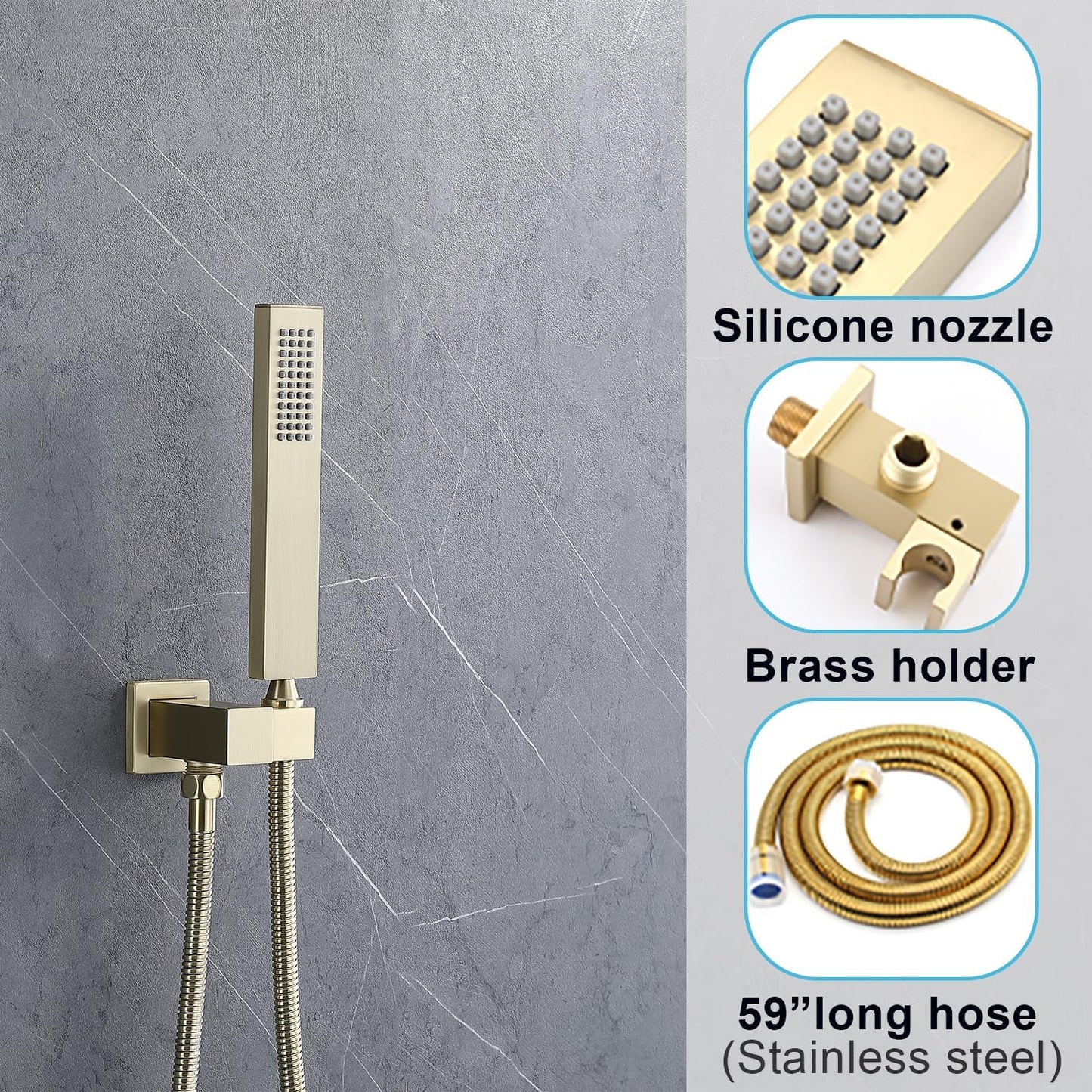 Digital Display Shower System Set 16 Inches Rain Fall Head Temperature Valve Shower Handheld Shower Head Sets for Bathroom Concealed Installation