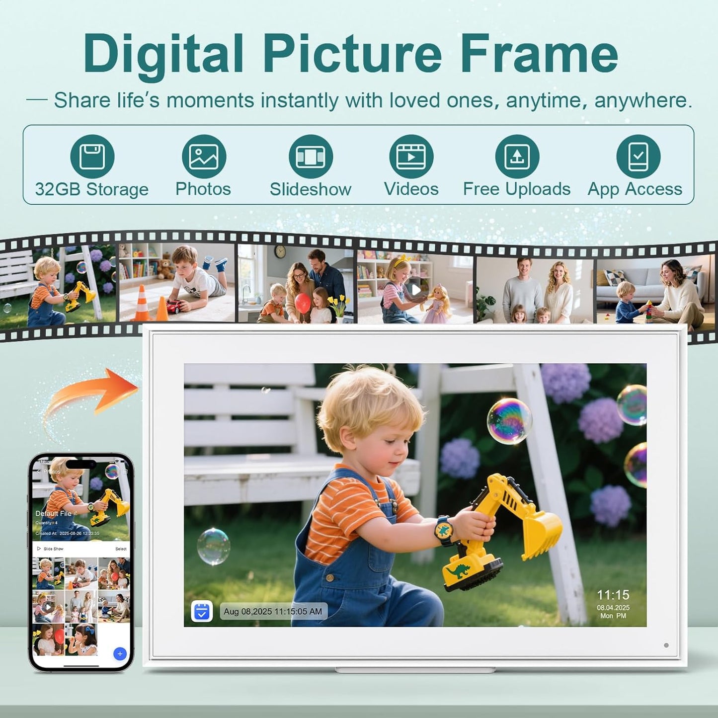 Digital Calendar, 15.6inch Smart WiFi Digital Calendar&Chore Chart, 1920 * 1080 IPS Touch Screen HD Display for Family Schedules, Wall-Mounted, Share Moments Instantly from Anywhere (White, 15.6 inch)