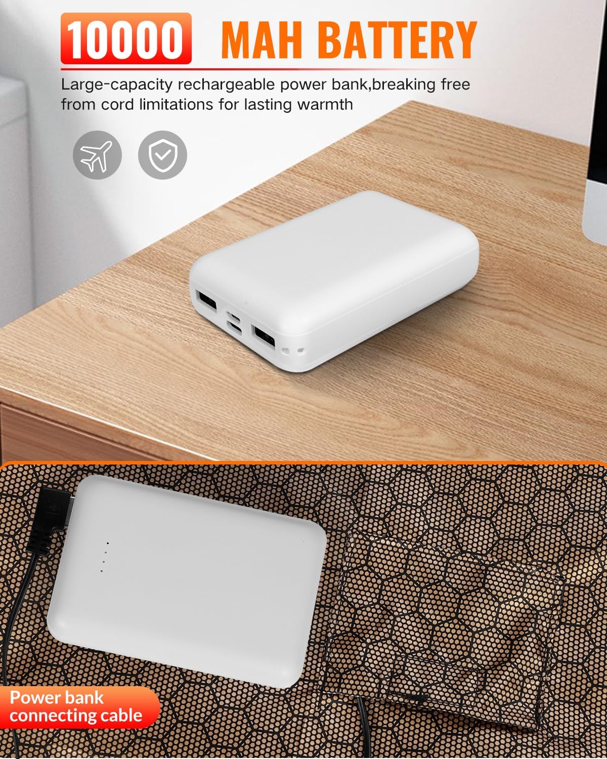 Heated Blanket Battery Operated, Cordless Portable Wearable Electric Blanket with 10000mAh Battery & 6-Zone Fast Heating Shawl Throw for Indoor Outdoor, Camping, Travel, Match, Machine Washable