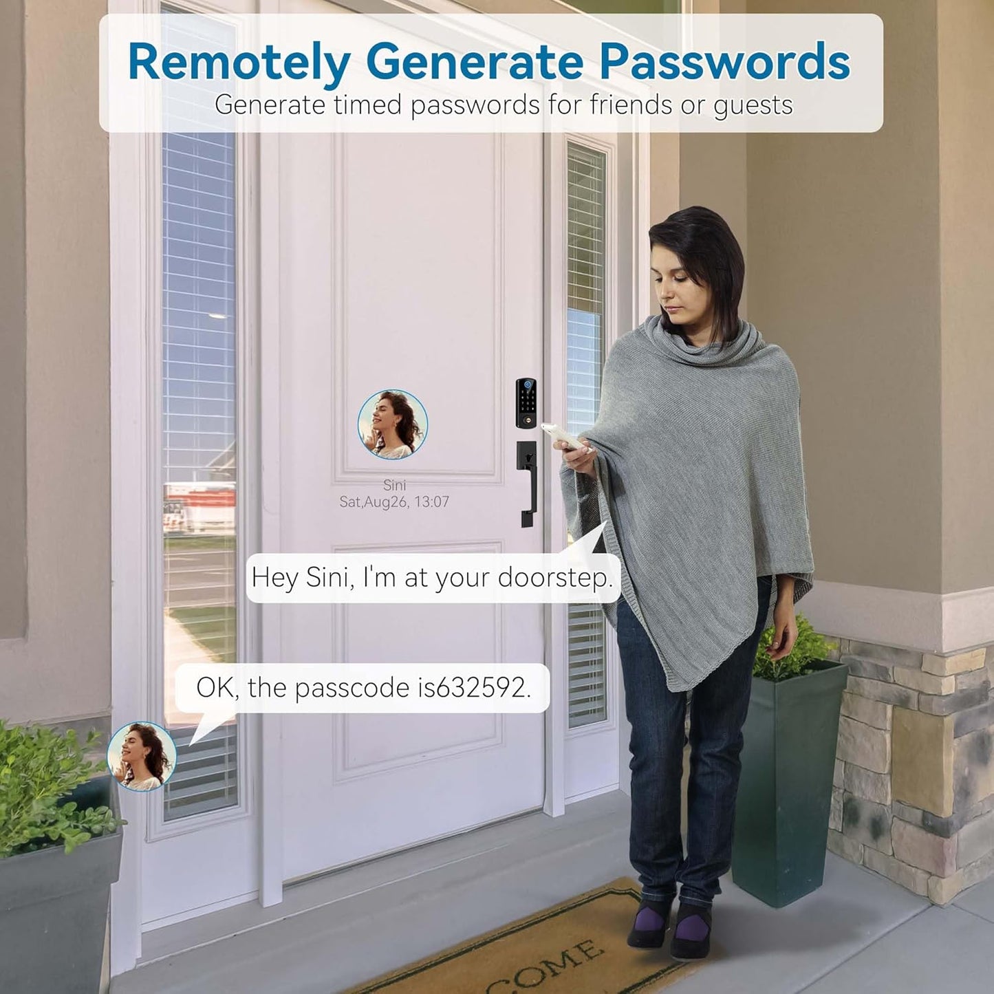 Keyless Entry Door Deadbolt with Handle Set, BEBASIA Fingerprint APP Smart Door Lock, Digital Keypad Bluetooth Deadbolt Lockset with Auto Lock Code Fob Black